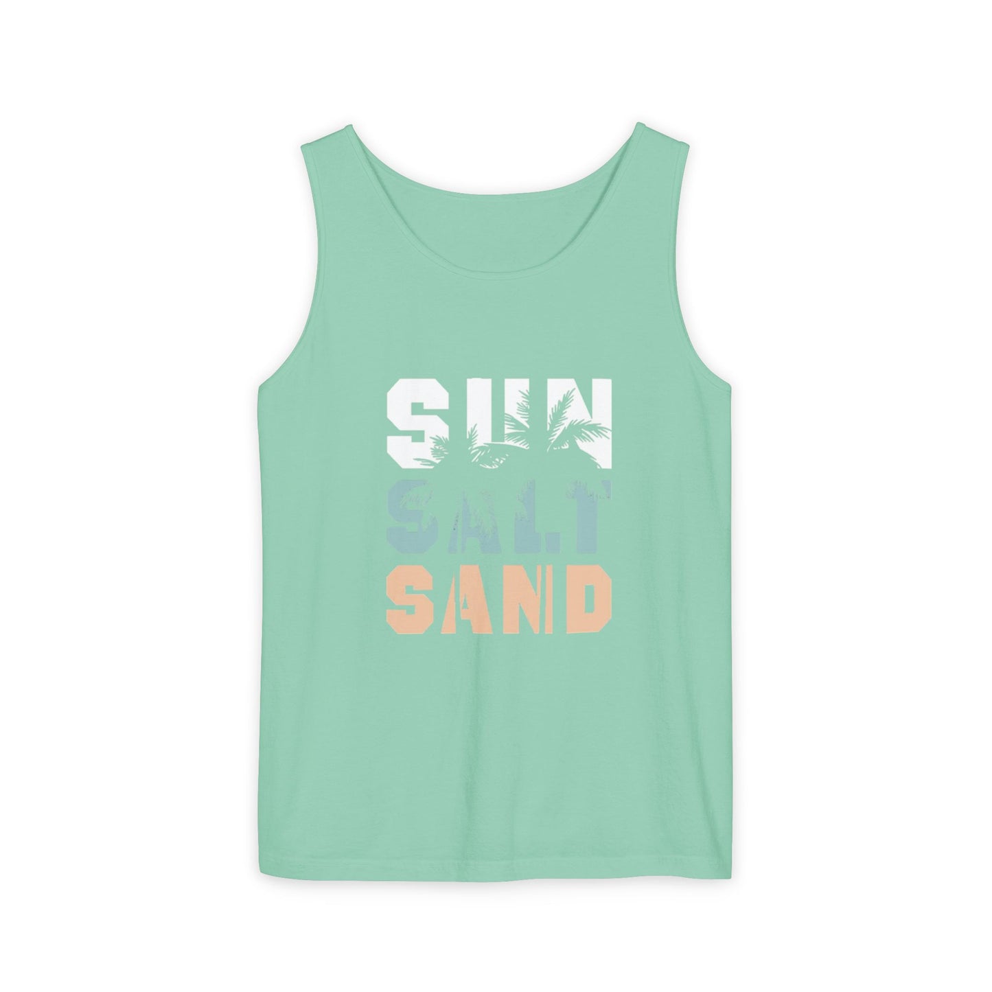 Salty Sand Tank Top for Beach Lovers | Unisex Garment-Dyed Summer Top, Vacation Essential, Perfect Gift for Surfing, Pool, and Travel