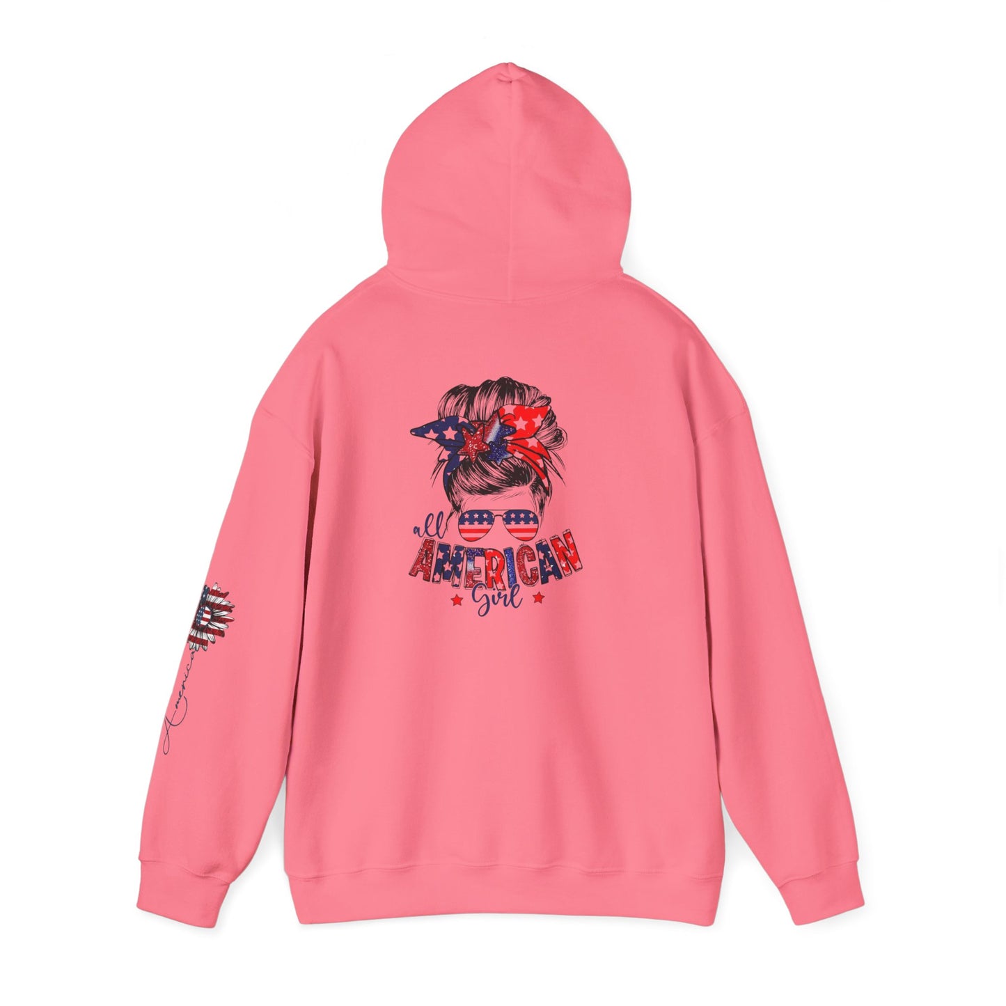 USA All American Girl Hoodie - Unisex Heavy Blend Sweatshirt, Patriotic Apparel, 4th of July Outfit, Casual Wear, Gift for Her