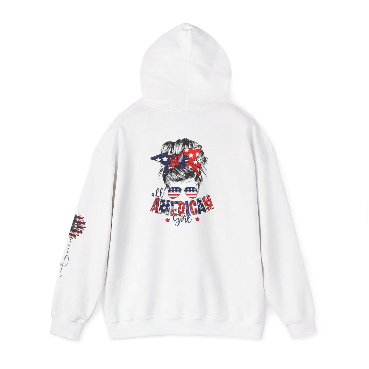 USA All American Girl Hoodie - Unisex Heavy Blend Sweatshirt, Patriotic Apparel, 4th of July Outfit, Casual Wear, Gift for Her