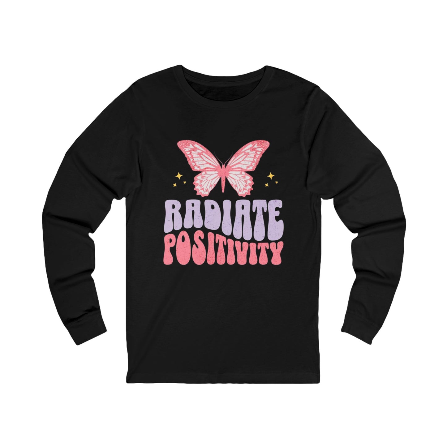 Radiate Positivity Long Sleeve Tee | Unisex Tee, Butterfly Graphic, Positive Vibes, Gift for Her, Comfortable Everyday Wear