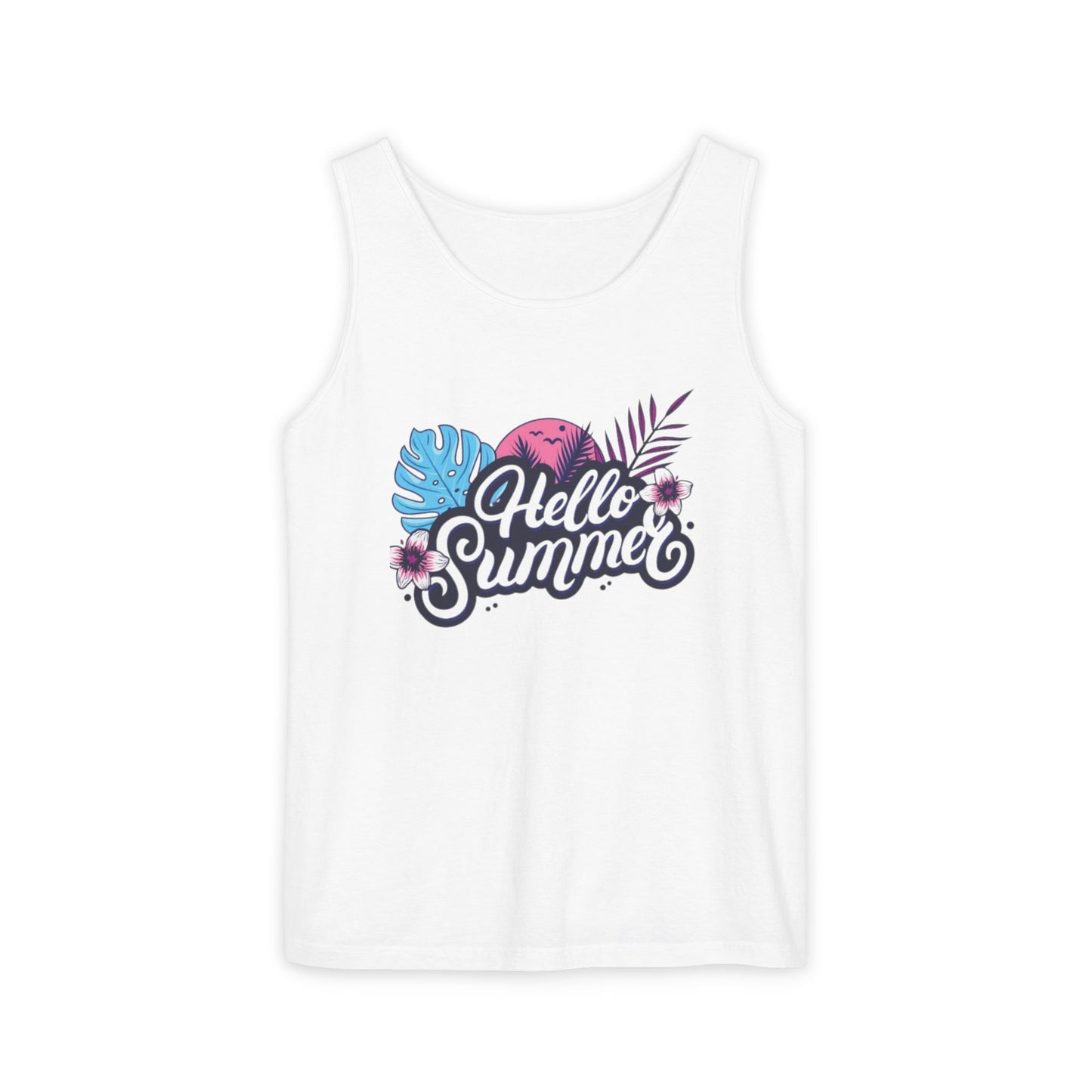 Hello Summer Women’s Tank Top – Soft Cotton, Relaxed Fit, Beach Vibes Tee
