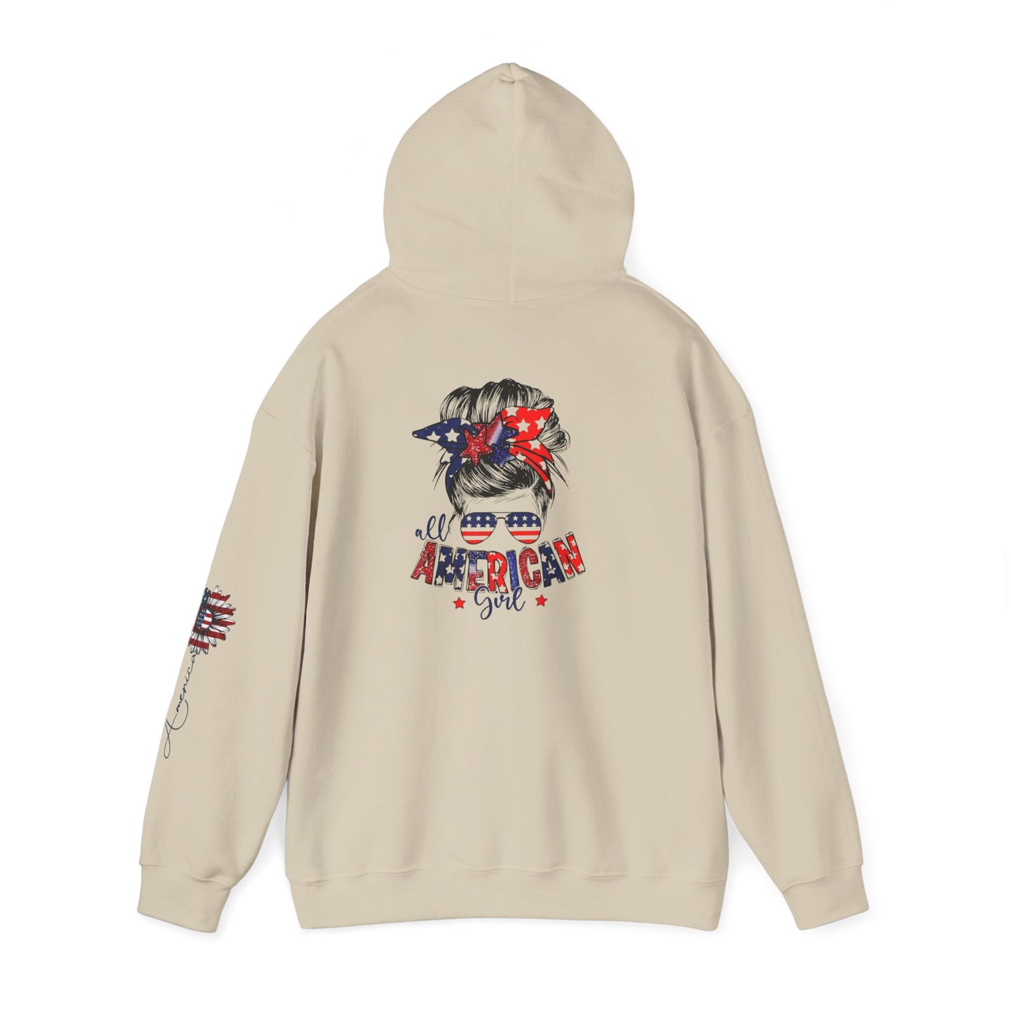USA All American Girl Hoodie - Unisex Heavy Blend Sweatshirt, Patriotic Apparel, 4th of July Outfit, Casual Wear, Gift for Her
