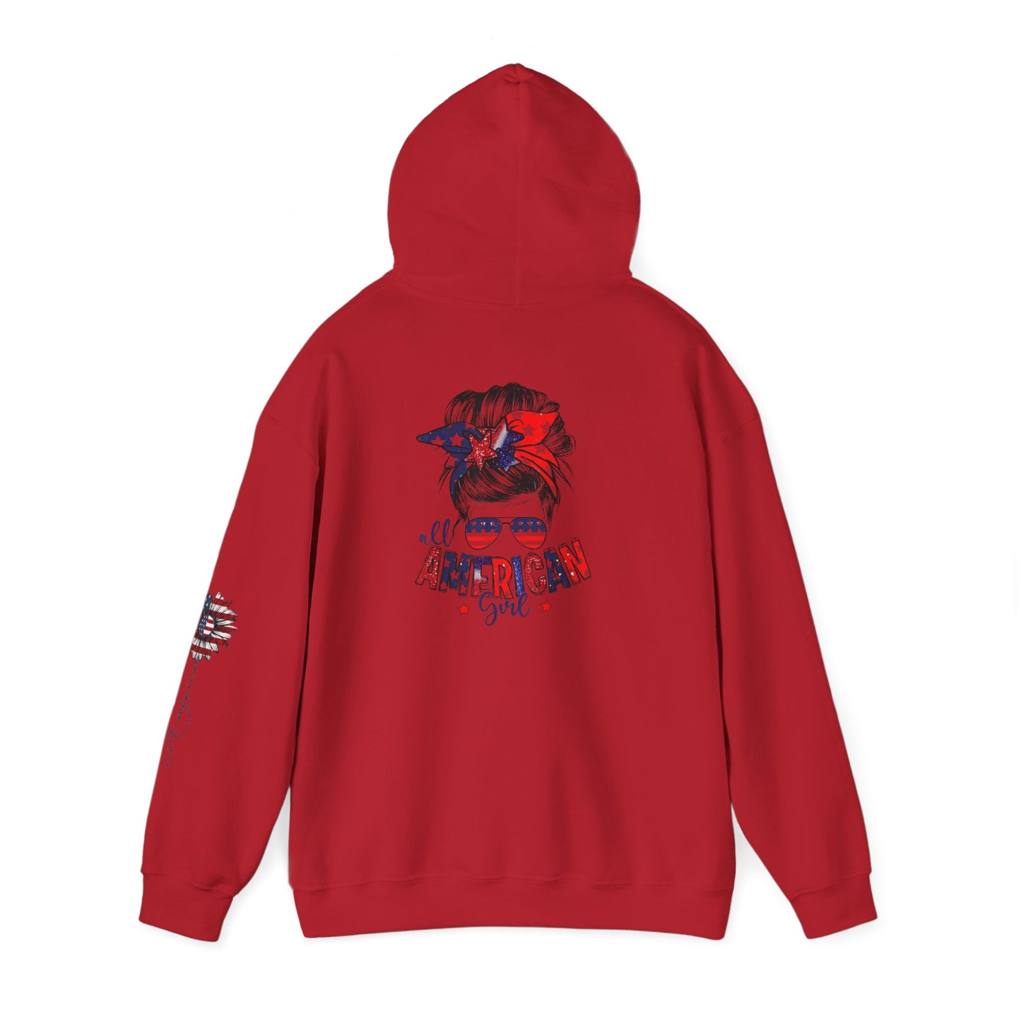 USA All American Girl Hoodie - Unisex Heavy Blend Sweatshirt, Patriotic Apparel, 4th of July Outfit, Casual Wear, Gift for Her