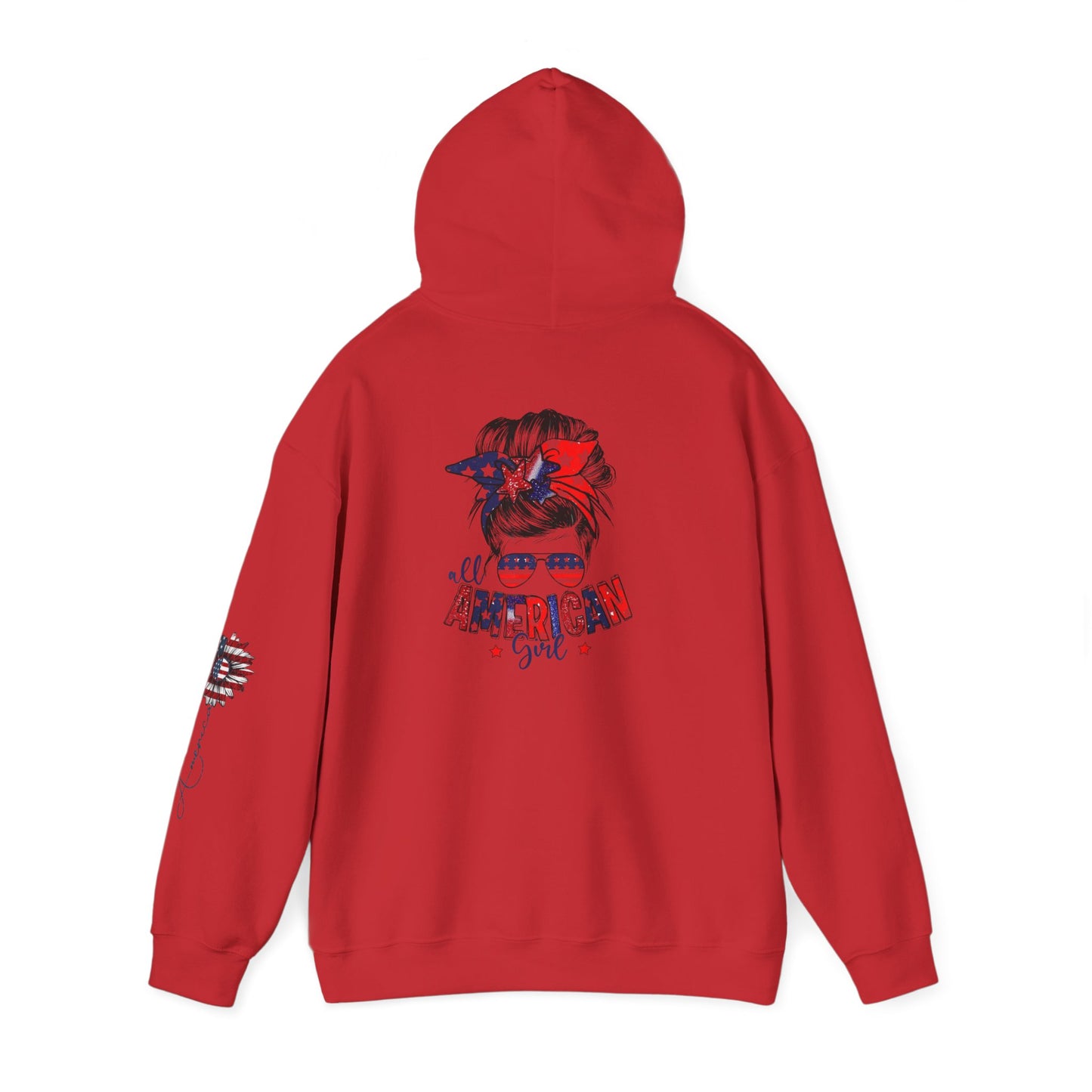 USA All American Girl Hoodie - Unisex Heavy Blend Sweatshirt, Patriotic Apparel, 4th of July Outfit, Casual Wear, Gift for Her
