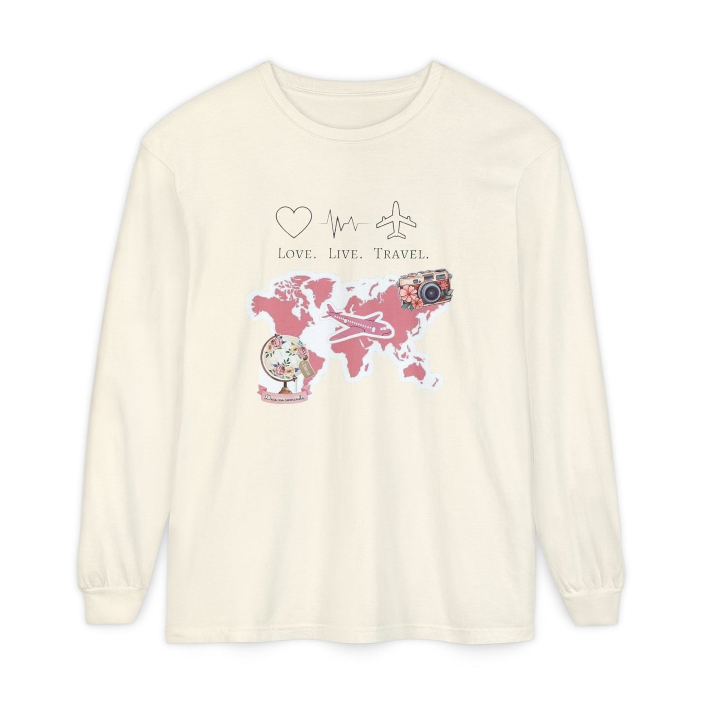 Travel-Themed Long Sleeve T-Shirt, Love Live Travel Shirt, Wanderlust Gift, Adventure Tee, Perfect for Travelers and Adventurers