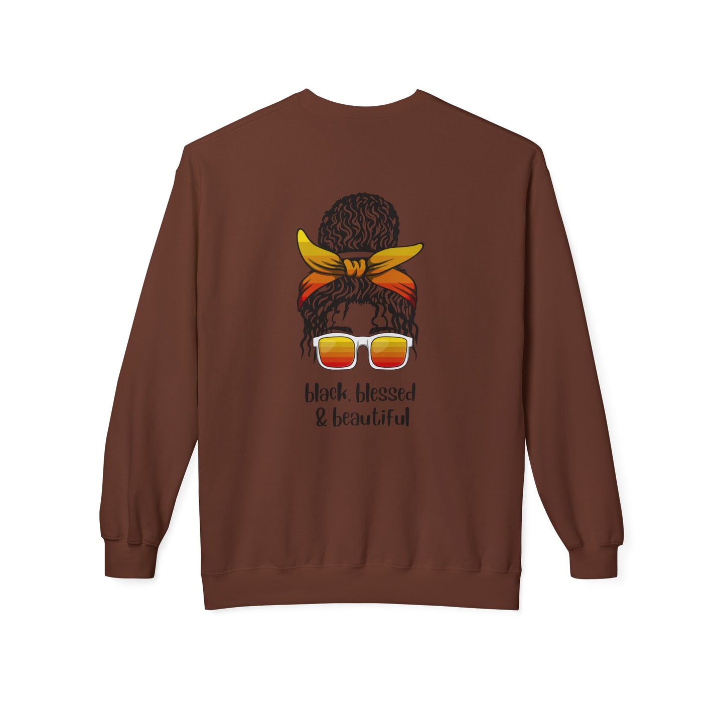 Black Blessed & Beautiful Fleece Sweatshirt, Unisex Crewneck, Cozy Gift, Comfort Wear, Festival Apparel, Positive Vibes