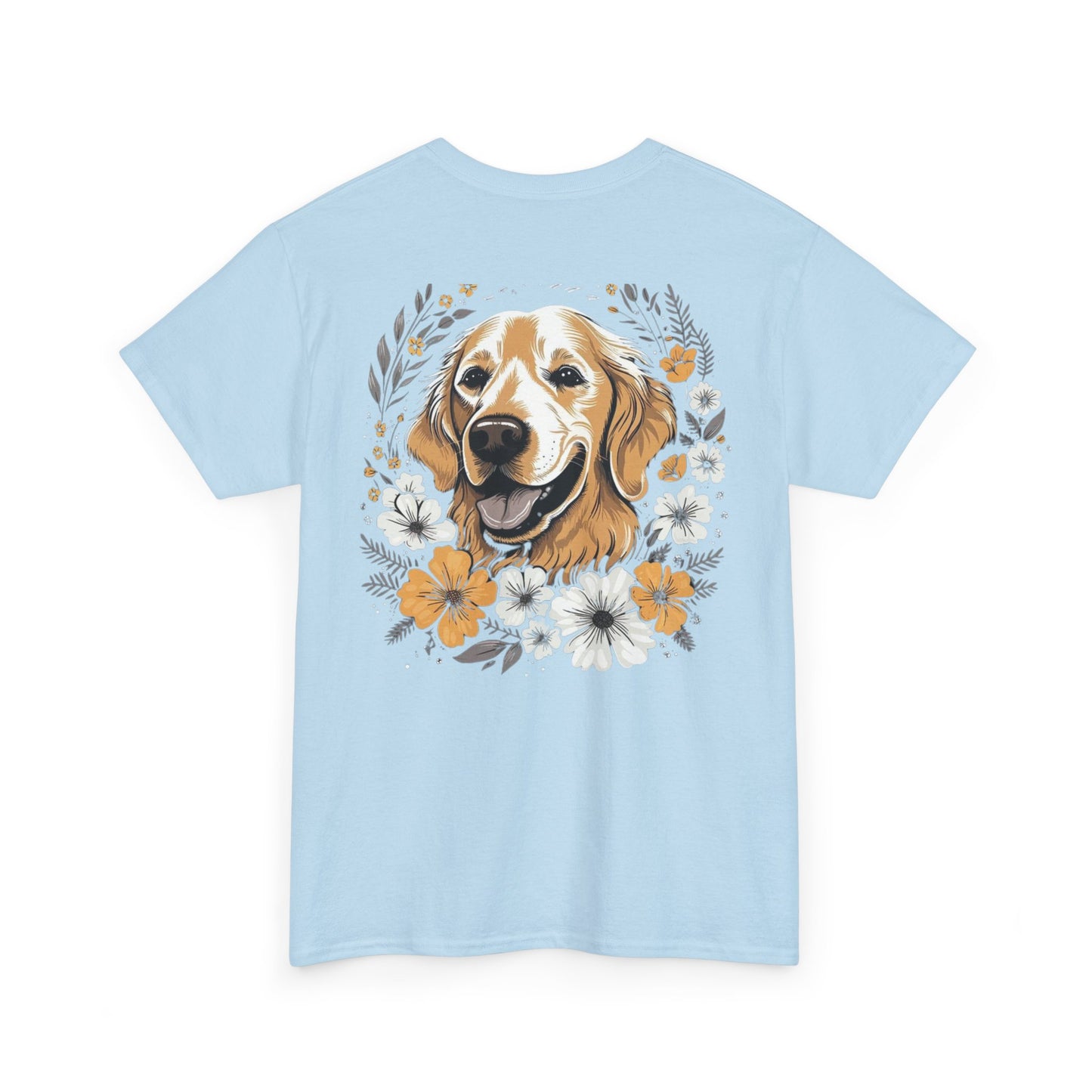 Golden Retriever Floral Unisex Heavy Cotton Tee, Dog Lover Shirt, Pet Gift, Funny Animal Tee, Casual Wear, Birthday Gift