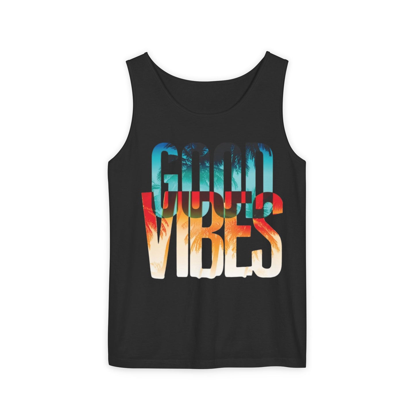 Good Vibes Unisex Garment-Dyed Tank Top, Summer Apparel, Beachwear, Festival Top, Relaxed Fit, Gift for Him/Her