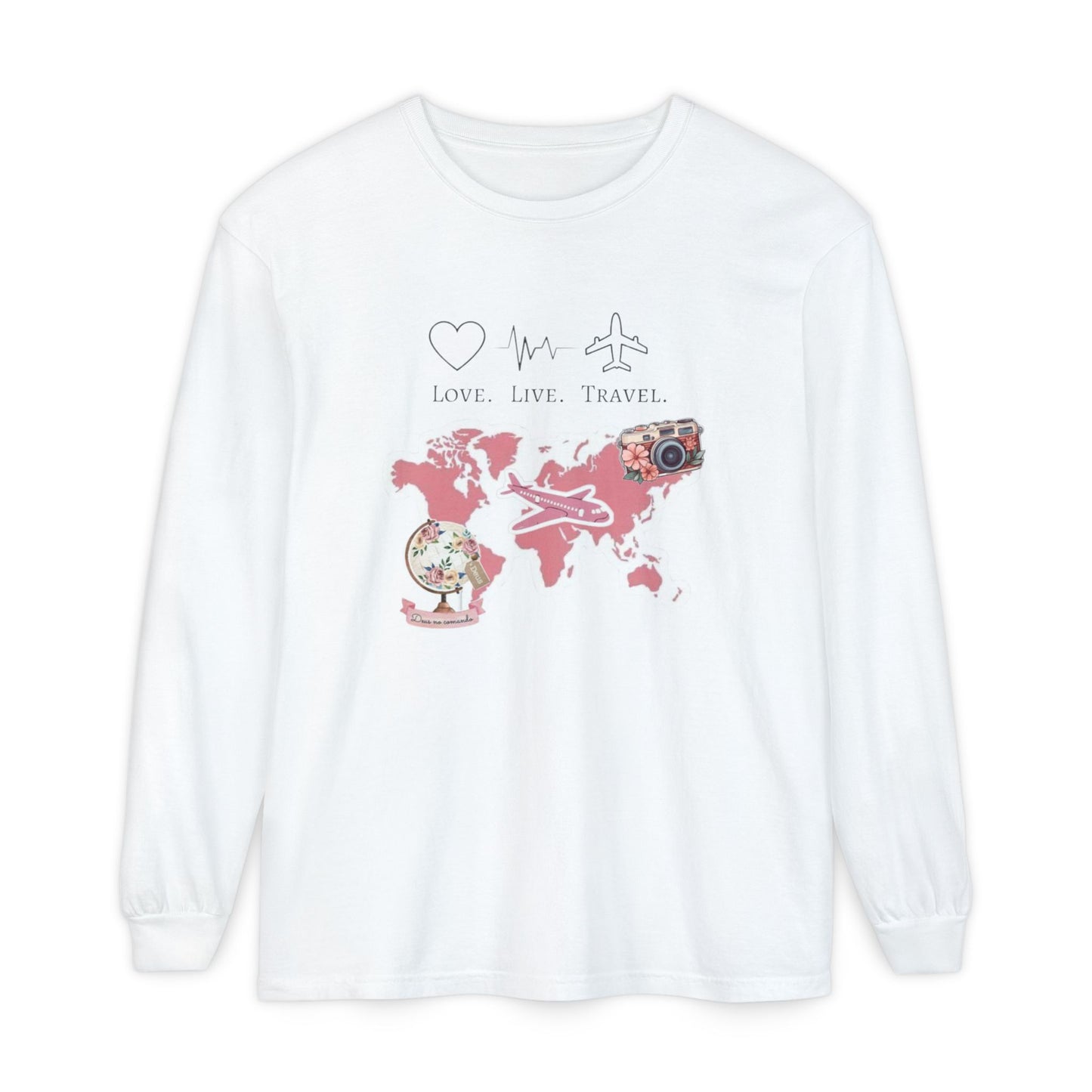 Travel-Themed Long Sleeve T-Shirt, Love Live Travel Shirt, Wanderlust Gift, Adventure Tee, Perfect for Travelers and Adventurers