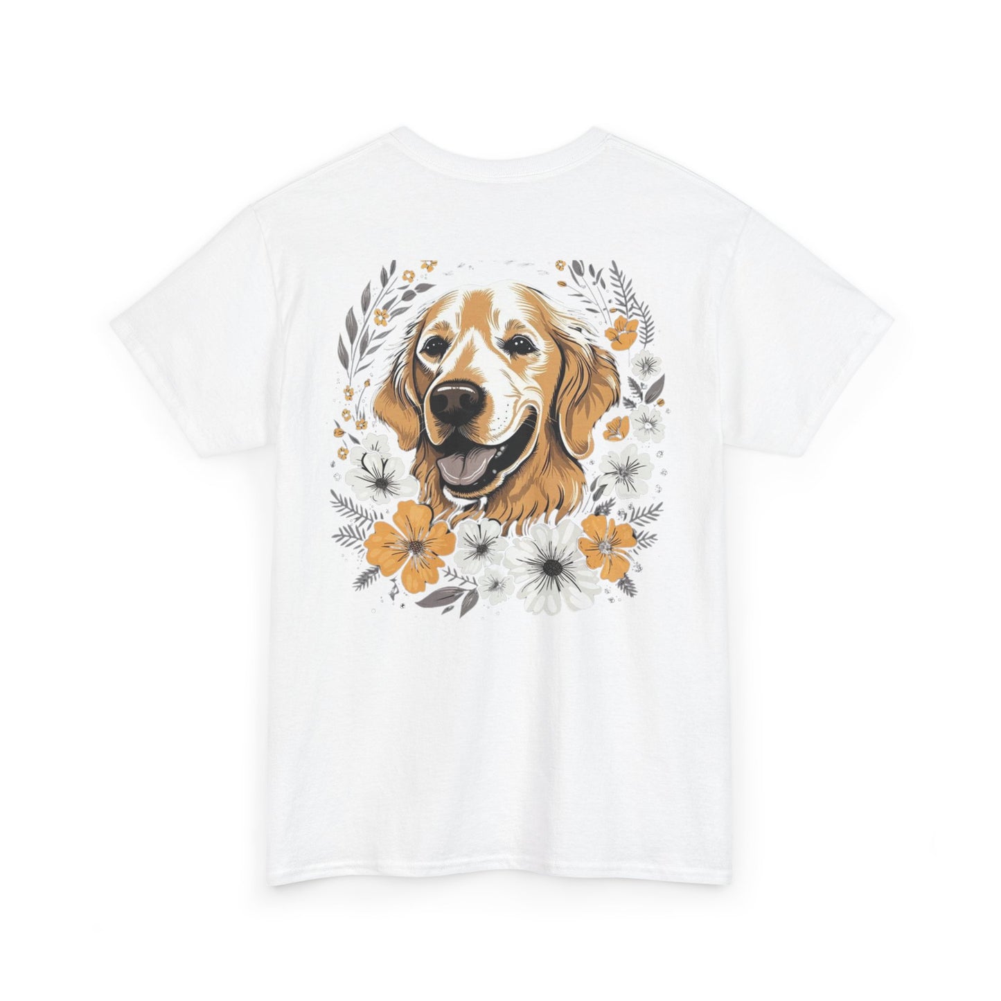 Golden Retriever Floral Unisex Heavy Cotton Tee, Dog Lover Shirt, Pet Gift, Funny Animal Tee, Casual Wear, Birthday Gift