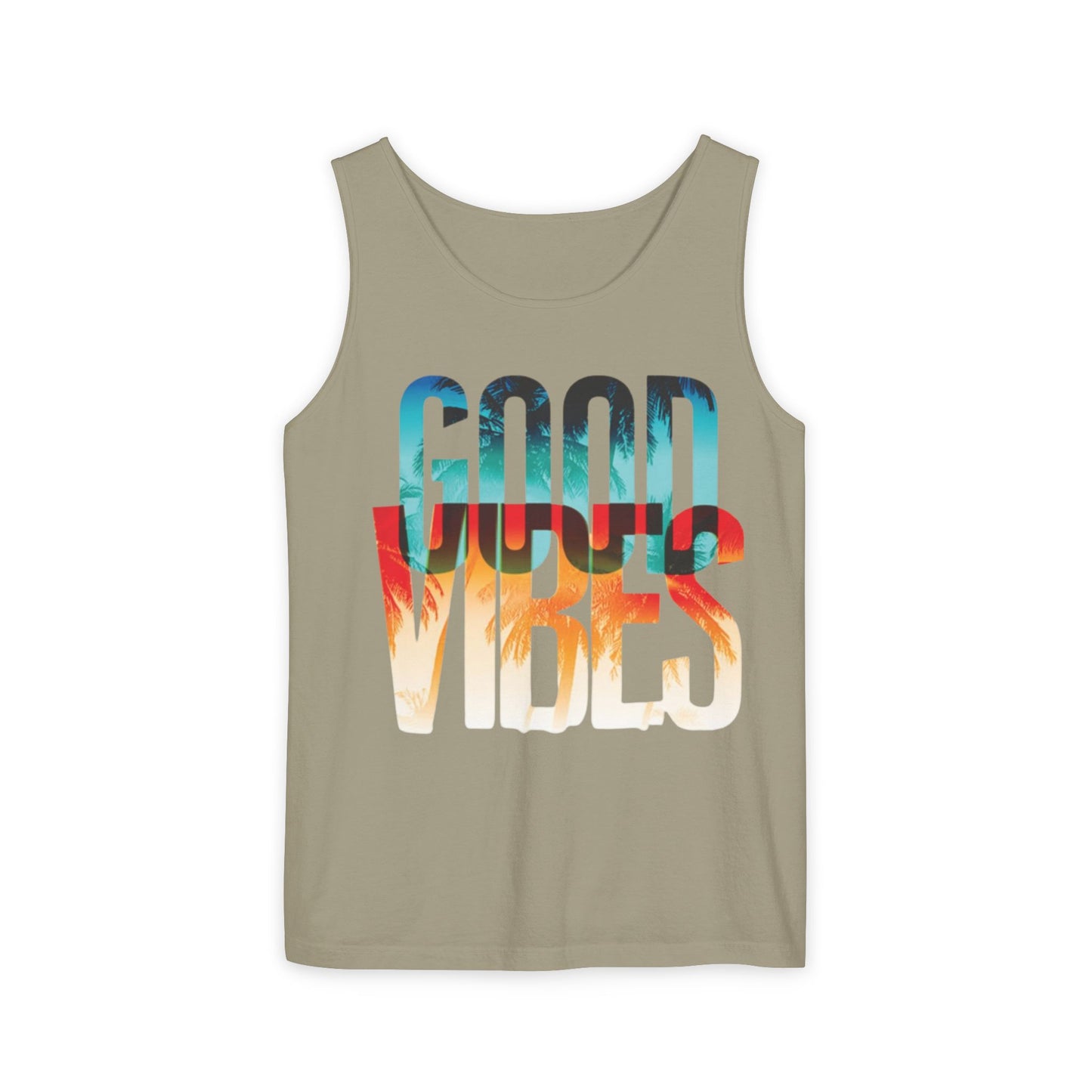 Good Vibes Unisex Garment-Dyed Tank Top, Summer Apparel, Beachwear, Festival Top, Relaxed Fit, Gift for Him/Her