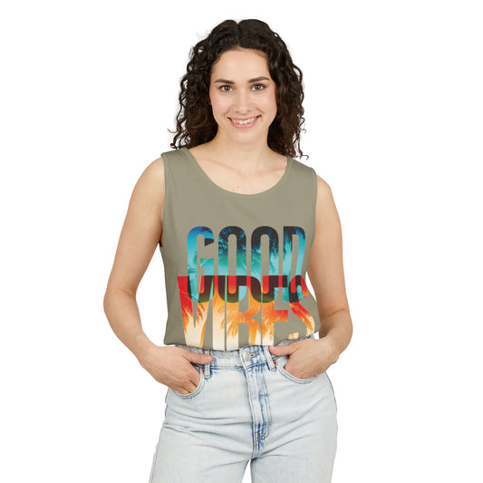 Good Vibes Unisex Garment-Dyed Tank Top, Summer Apparel, Beachwear, Festival Top, Relaxed Fit, Gift for Him/Her