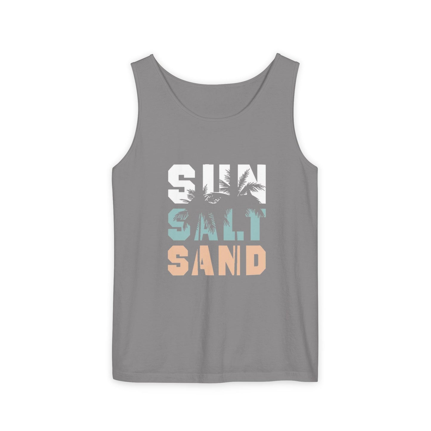 Salty Sand Tank Top for Beach Lovers | Unisex Garment-Dyed Summer Top, Vacation Essential, Perfect Gift for Surfing, Pool, and Travel