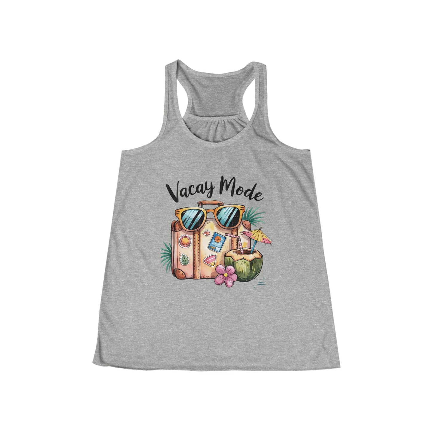Vacay Mode Women's Flowy Racerback Tank, Summer Top, Vacation Shirt, Beachwear, Travel Apparel, Fun Casual Wear