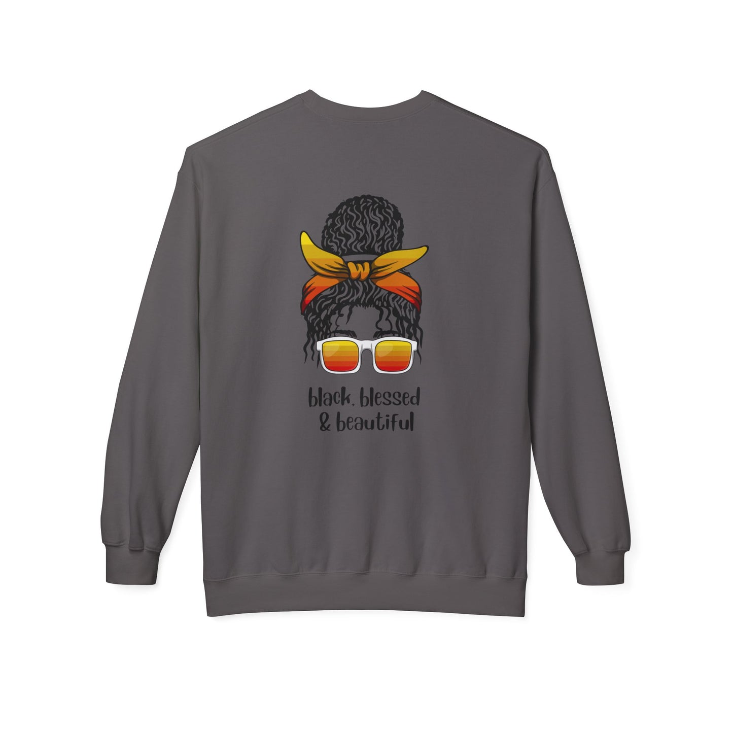 Black Blessed & Beautiful Fleece Sweatshirt, Unisex Crewneck, Cozy Gift, Comfort Wear, Festival Apparel, Positive Vibes