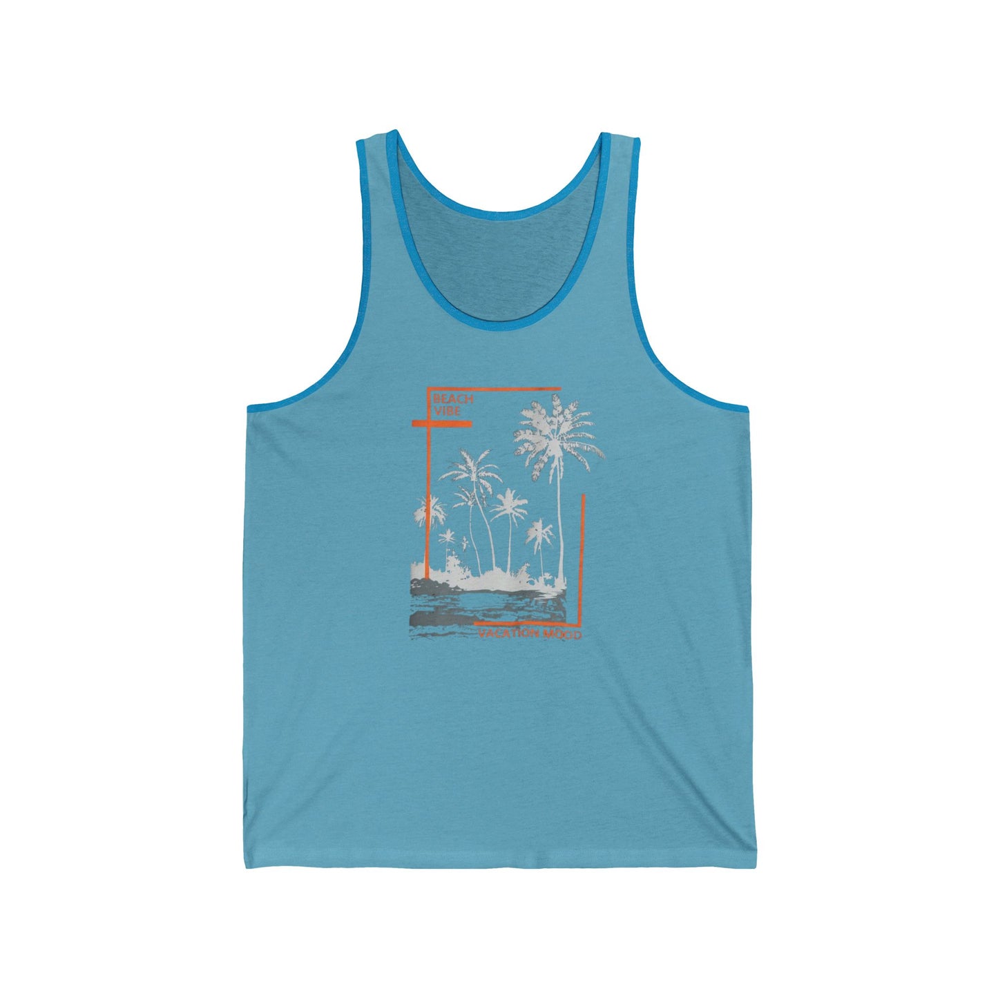 Beach Vibes Unisex Jersey Tank, Summer T-Shirt, Vacation Wear, Casual Style, Beach Party Top, Graphic Tank Top