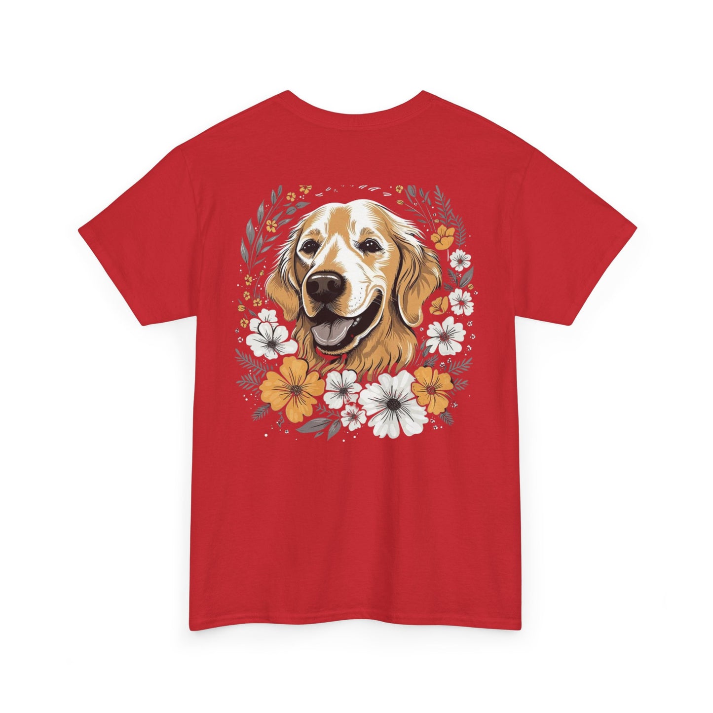 Golden Retriever Floral Unisex Heavy Cotton Tee, Dog Lover Shirt, Pet Gift, Funny Animal Tee, Casual Wear, Birthday Gift