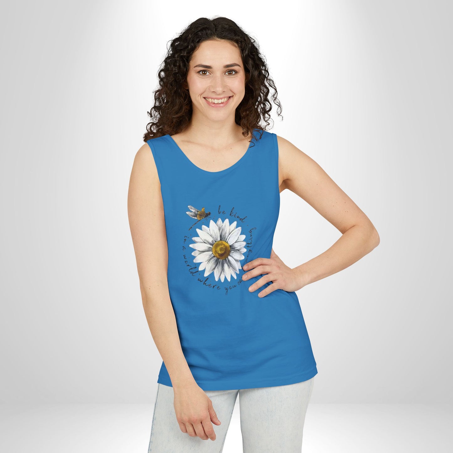 Kindness Floral Tank Top for Summer, Casual Wear, Gift for Her, Eco-Friendly Fashion, Beach Vacation Outfit, Inspirational Apparel