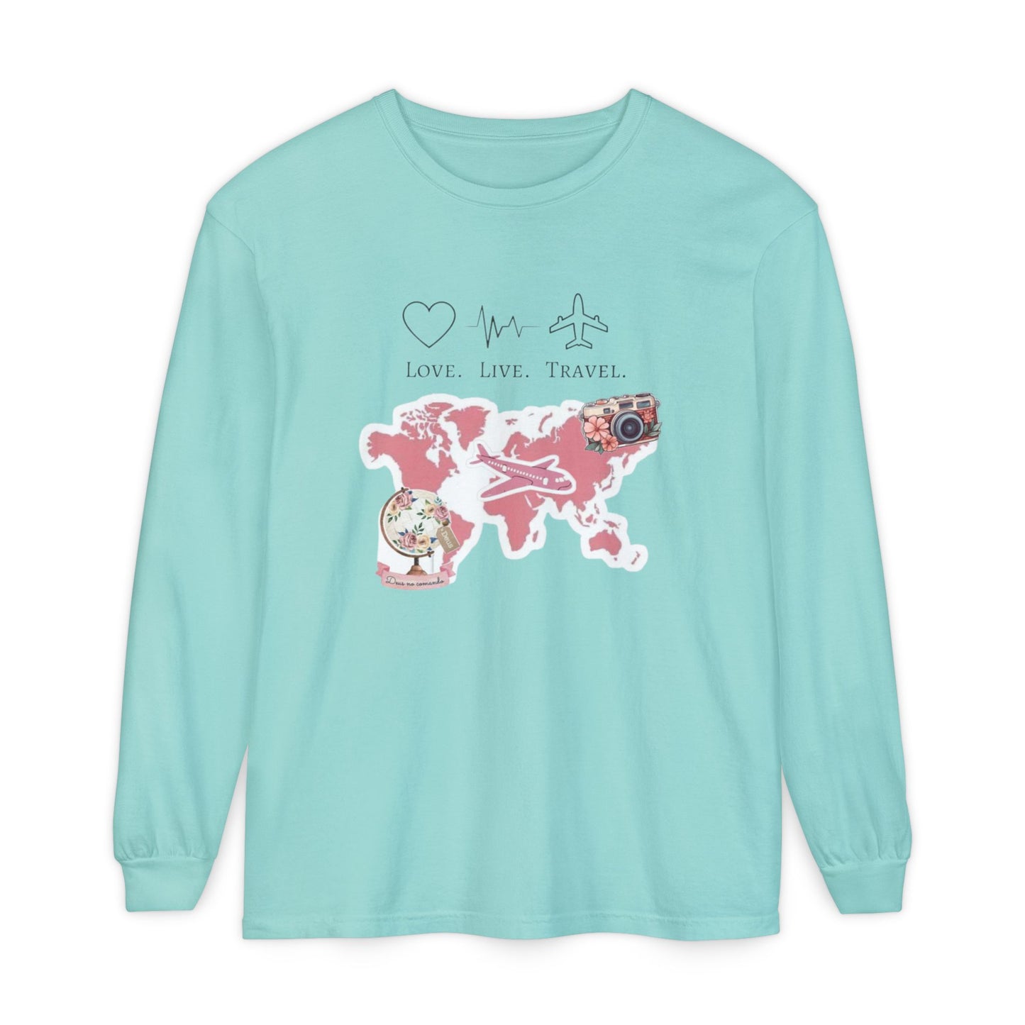 Travel-Themed Long Sleeve T-Shirt, Love Live Travel Shirt, Wanderlust Gift, Adventure Tee, Perfect for Travelers and Adventurers