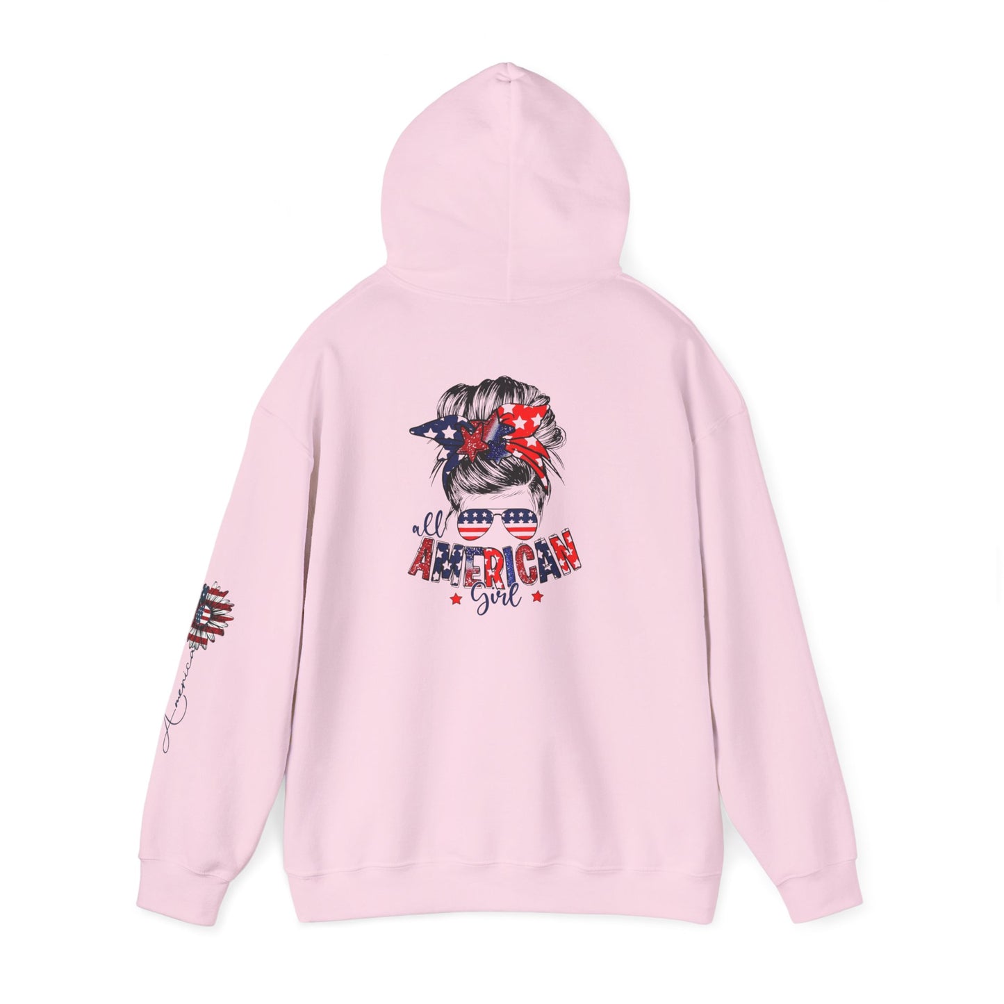 USA All American Girl Hoodie - Unisex Heavy Blend Sweatshirt, Patriotic Apparel, 4th of July Outfit, Casual Wear, Gift for Her