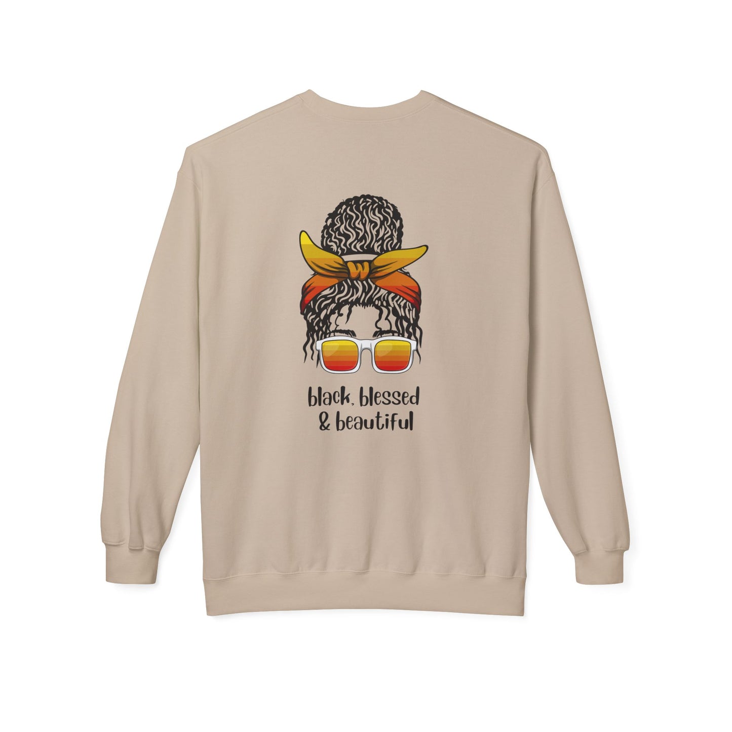 Black Blessed & Beautiful Fleece Sweatshirt, Unisex Crewneck, Cozy Gift, Comfort Wear, Festival Apparel, Positive Vibes
