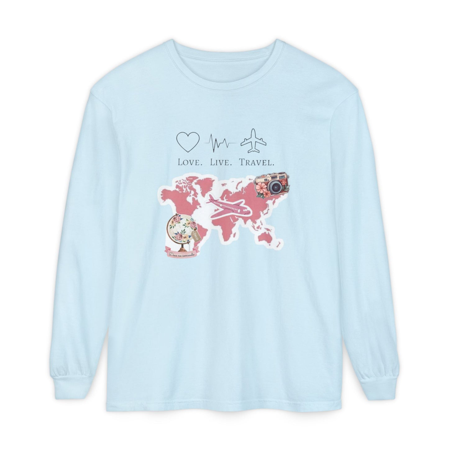 Travel-Themed Long Sleeve T-Shirt, Love Live Travel Shirt, Wanderlust Gift, Adventure Tee, Perfect for Travelers and Adventurers