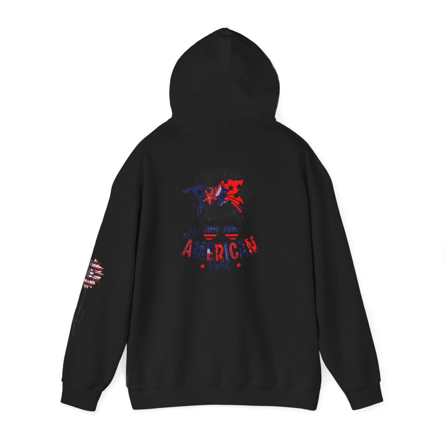 USA All American Girl Hoodie - Unisex Heavy Blend Sweatshirt, Patriotic Apparel, 4th of July Outfit, Casual Wear, Gift for Her