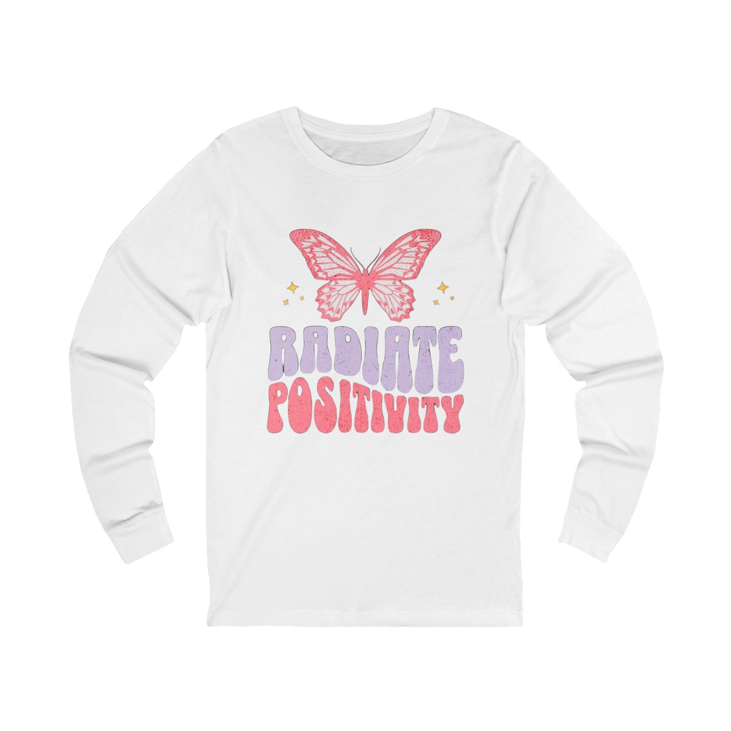 Radiate Positivity Long Sleeve Tee | Unisex Tee, Butterfly Graphic, Positive Vibes, Gift for Her, Comfortable Everyday Wear