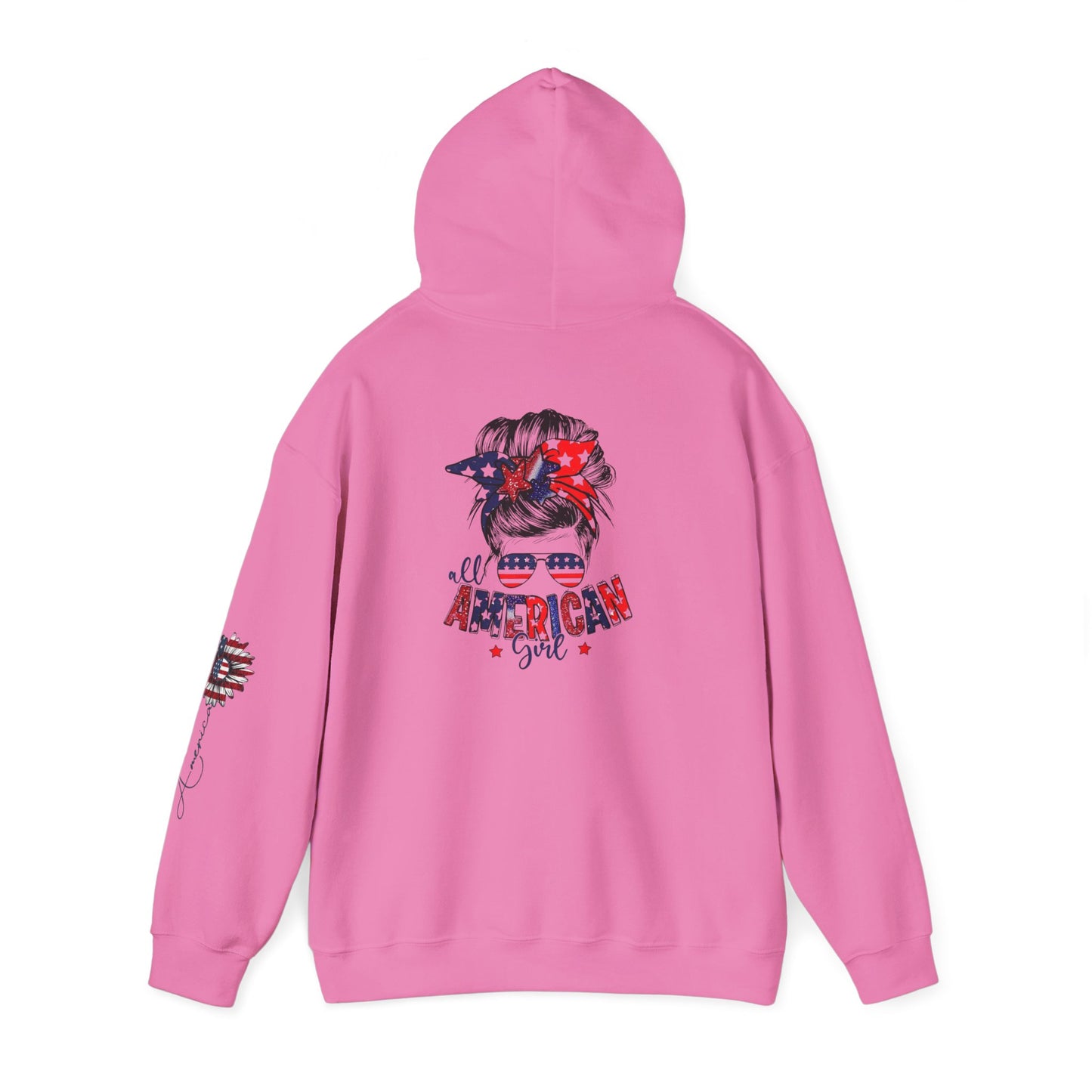 USA All American Girl Hoodie - Unisex Heavy Blend Sweatshirt, Patriotic Apparel, 4th of July Outfit, Casual Wear, Gift for Her