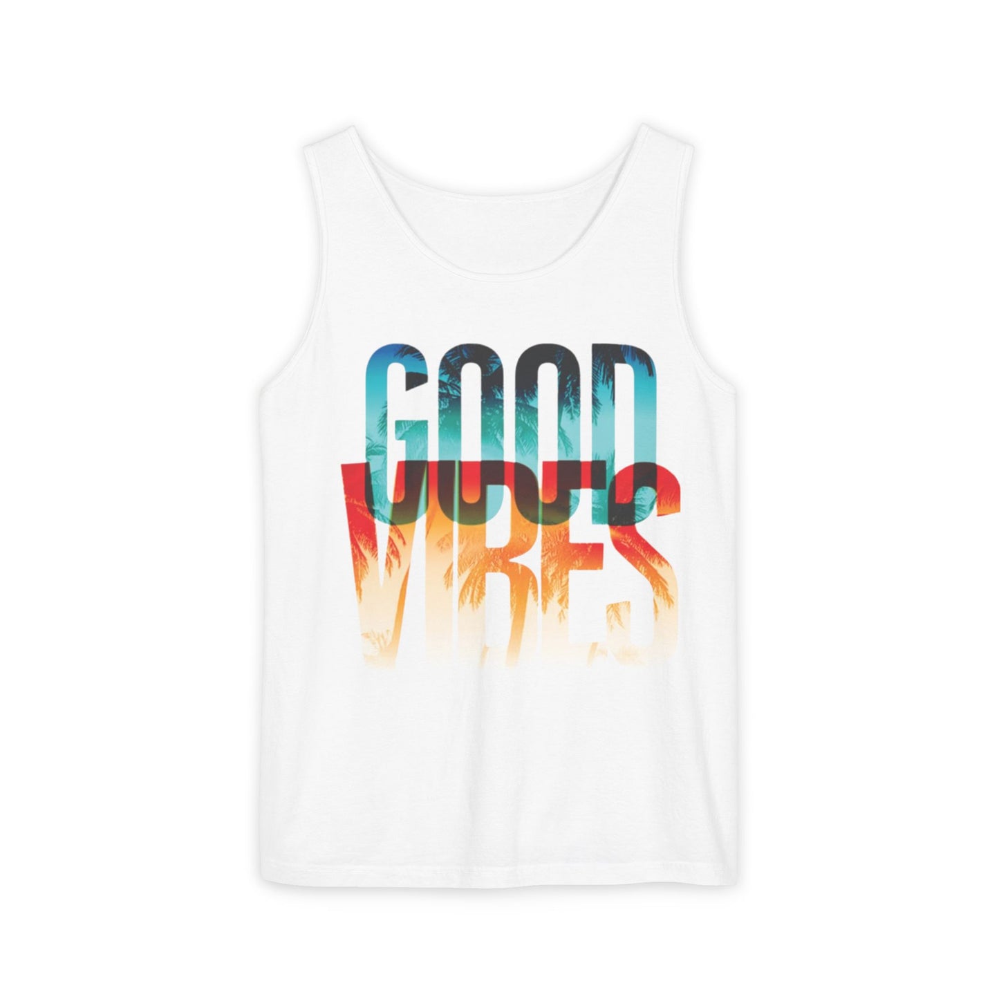 Good Vibes Unisex Garment-Dyed Tank Top, Summer Apparel, Beachwear, Festival Top, Relaxed Fit, Gift for Him/Her