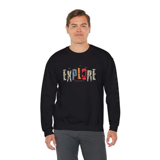 Explore Adventure Crewneck Sweatshirt, Cozy Gift for Travelers, Warm Casual Wear, Outdoor Activities, Perfect for Fall & Winter