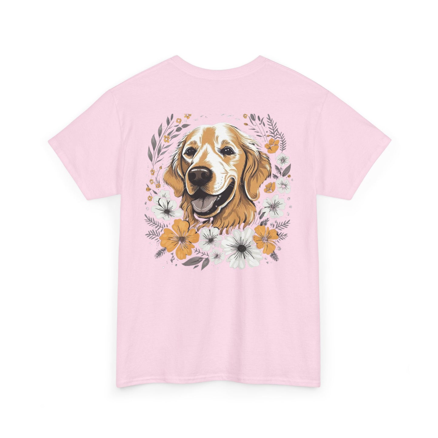 Golden Retriever Floral Unisex Heavy Cotton Tee, Dog Lover Shirt, Pet Gift, Funny Animal Tee, Casual Wear, Birthday Gift