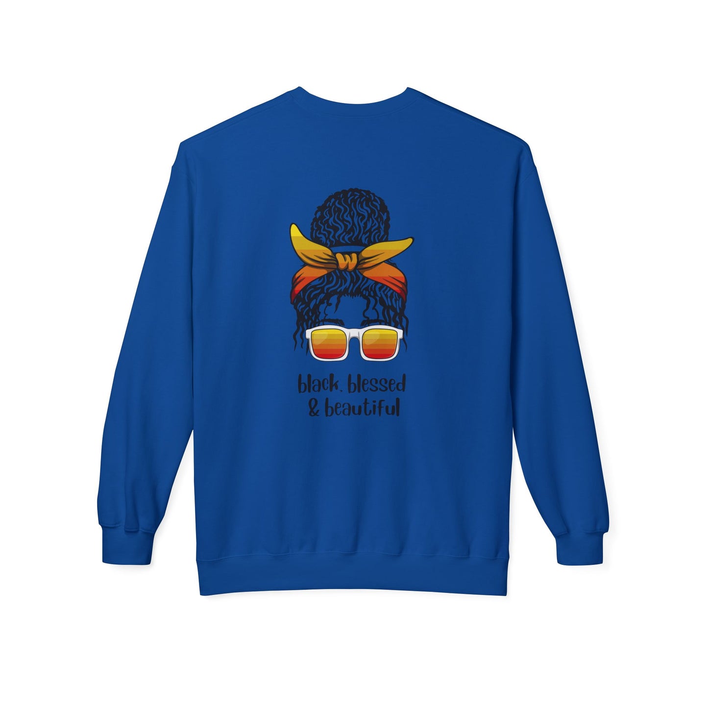 Black Blessed & Beautiful Fleece Sweatshirt, Unisex Crewneck, Cozy Gift, Comfort Wear, Festival Apparel, Positive Vibes