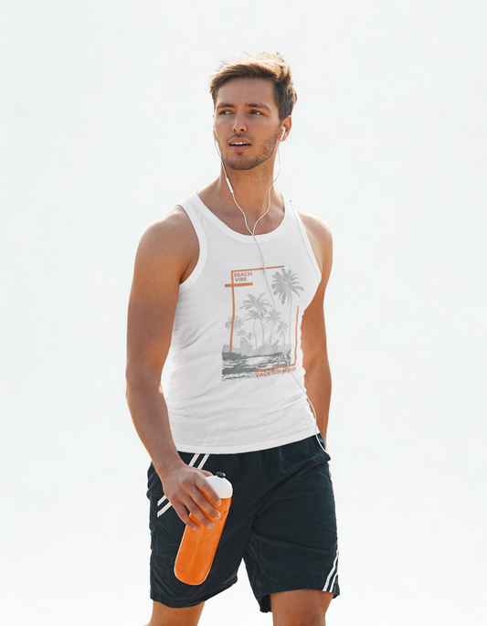 Beach Vibes Unisex Jersey Tank, Summer T-Shirt, Vacation Wear, Casual Style, Beach Party Top, Graphic Tank Top