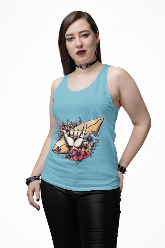 Surfer Vibes Unisex Jersey Tank, Summer Wear, Beachy Gift, Casual Top, Floral Surf Graphic Tee