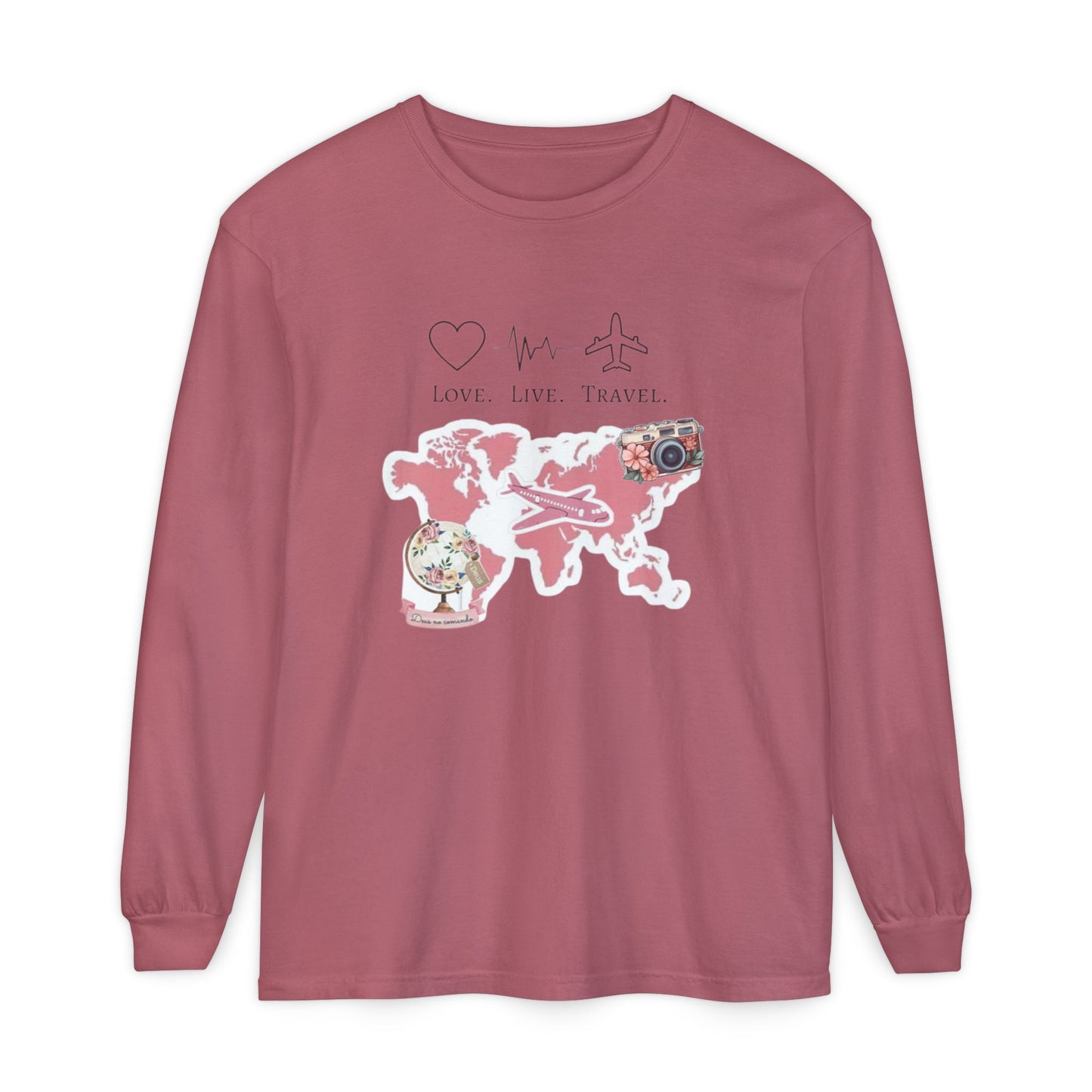 Travel-Themed Long Sleeve T-Shirt, Love Live Travel Shirt, Wanderlust Gift, Adventure Tee, Perfect for Travelers and Adventurers