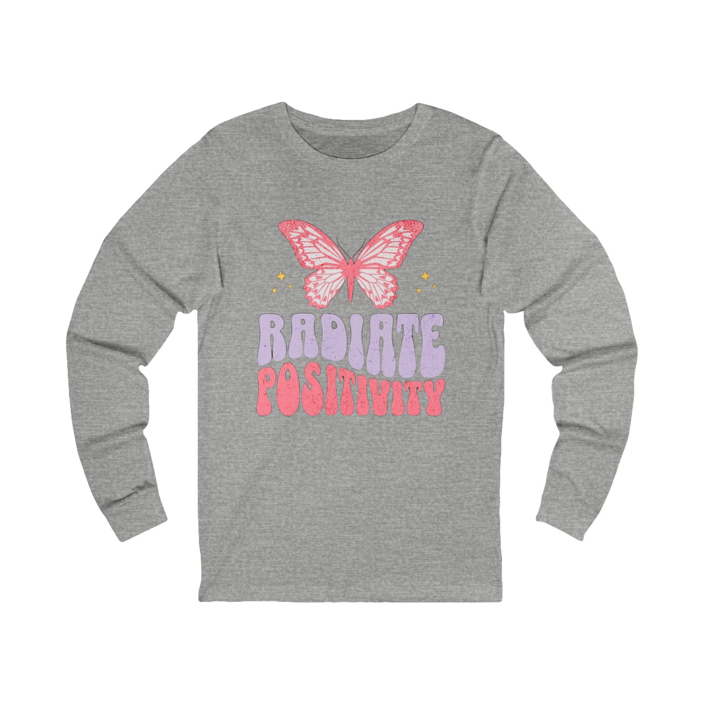 Radiate Positivity Long Sleeve Tee | Unisex Tee, Butterfly Graphic, Positive Vibes, Gift for Her, Comfortable Everyday Wear