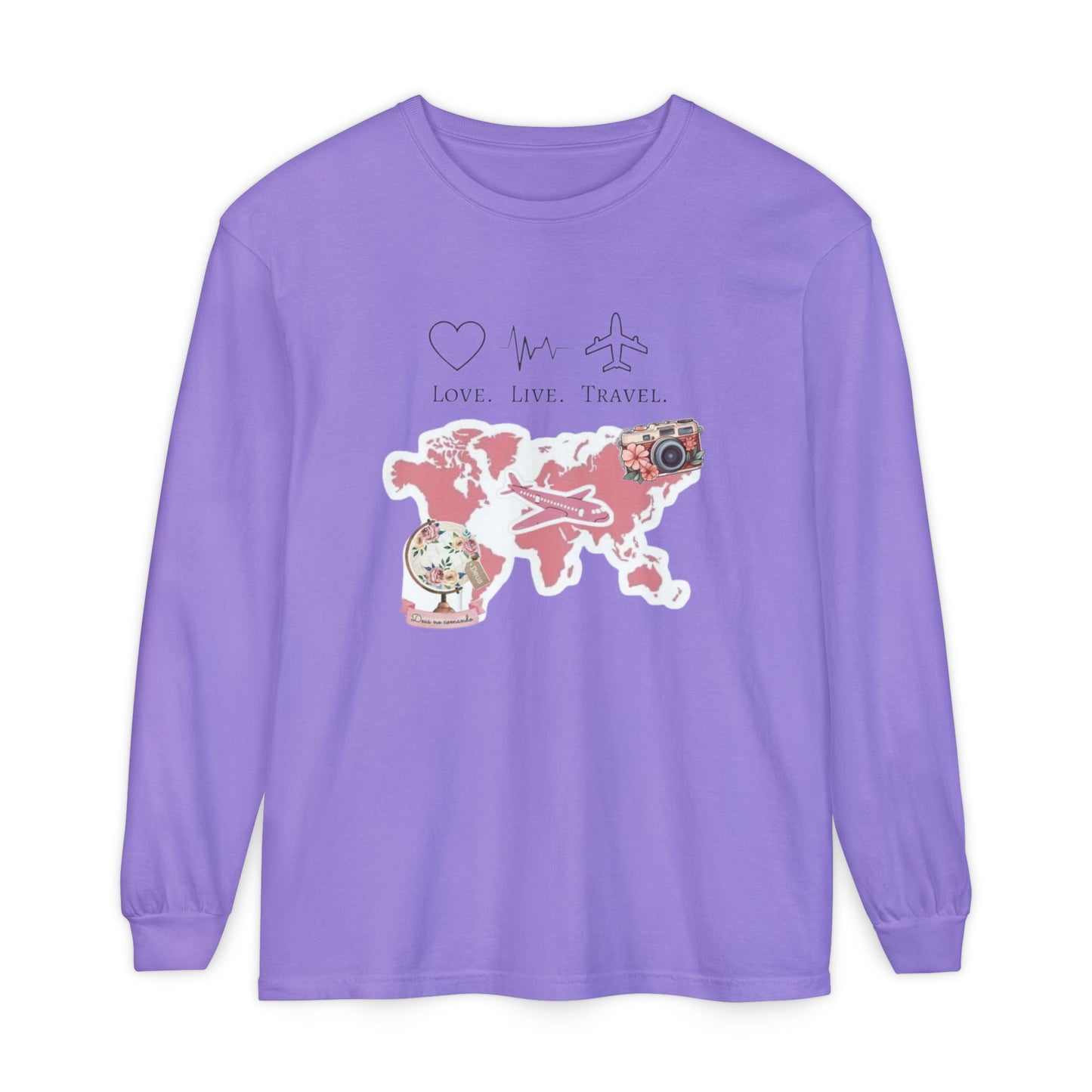 Travel-Themed Long Sleeve T-Shirt, Love Live Travel Shirt, Wanderlust Gift, Adventure Tee, Perfect for Travelers and Adventurers