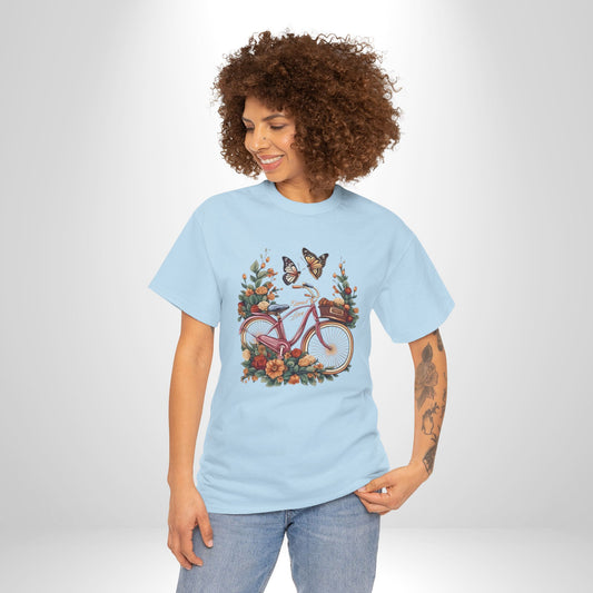 Vintage Floral Bicycle Tee, Unisex Cotton T-Shirt, Nature Lover Gift, Casual Wear, Eco-Friendly Fashion