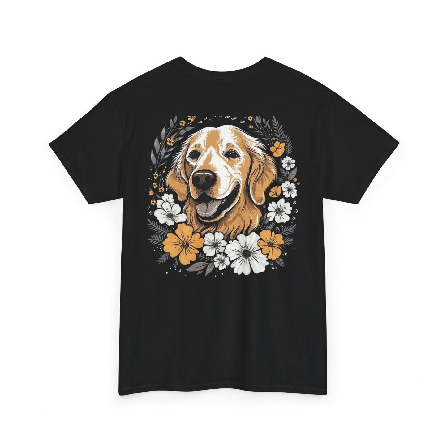 Golden Retriever Floral Unisex Heavy Cotton Tee, Dog Lover Shirt, Pet Gift, Funny Animal Tee, Casual Wear, Birthday Gift