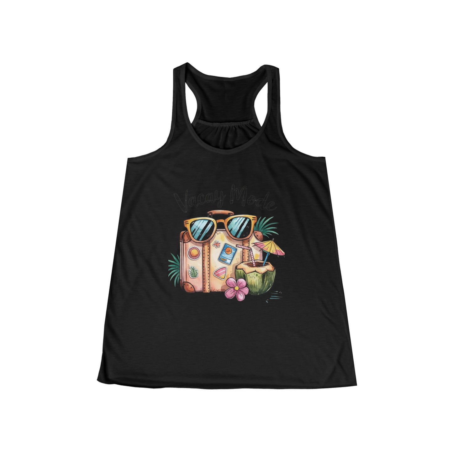 Vacay Mode Women's Flowy Racerback Tank, Summer Top, Vacation Shirt, Beachwear, Travel Apparel, Fun Casual Wear