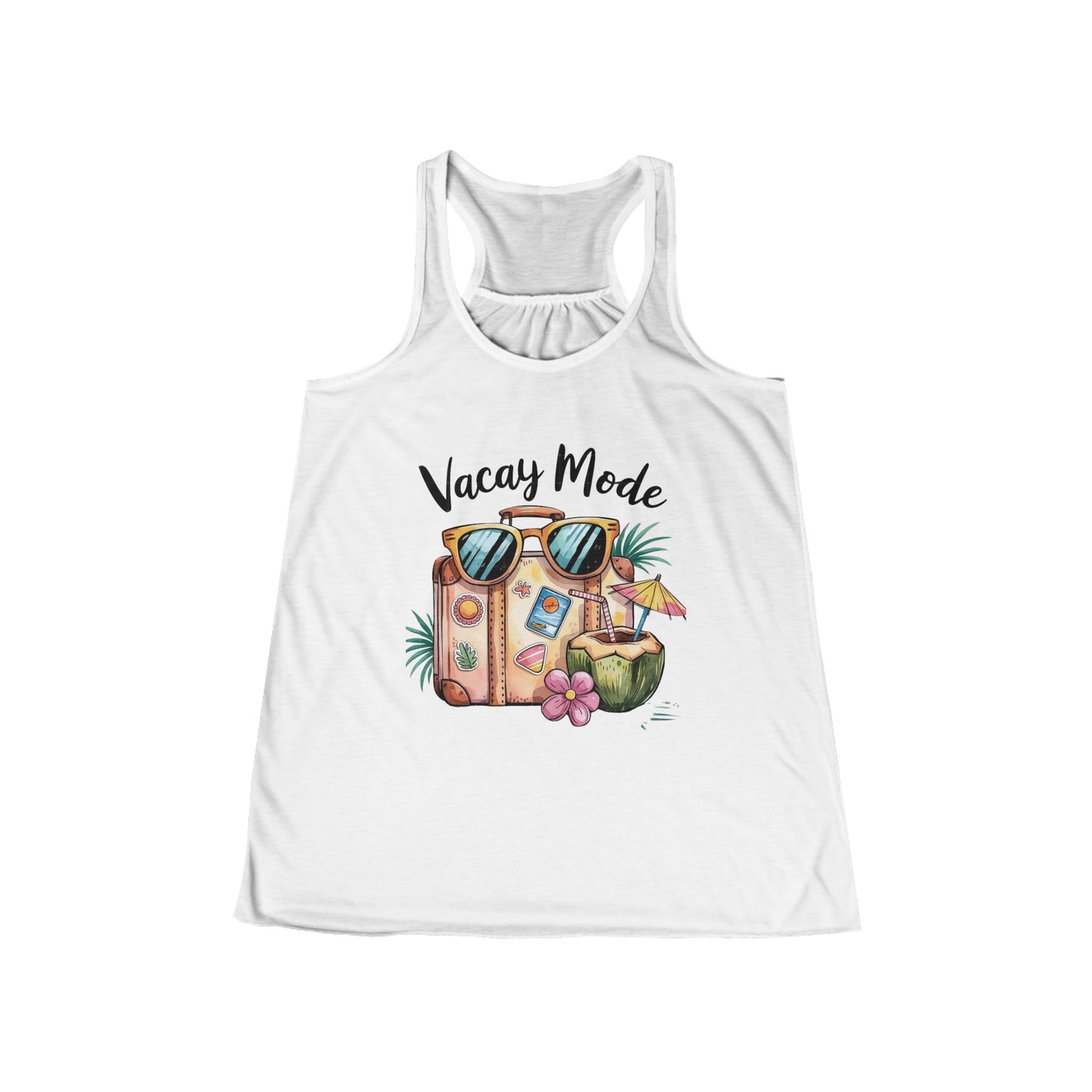 Vacay Mode Women's Flowy Racerback Tank, Summer Top, Vacation Shirt, Beachwear, Travel Apparel, Fun Casual Wear