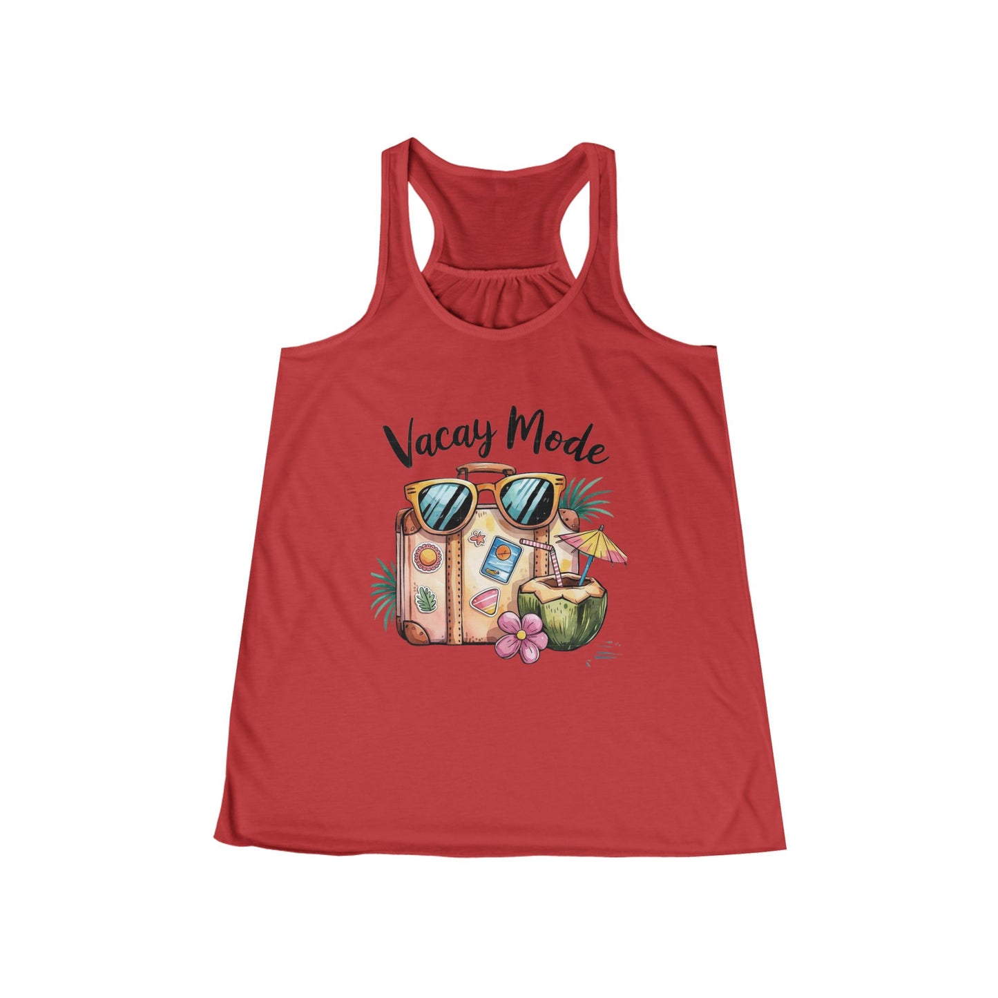 Vacay Mode Women's Flowy Racerback Tank, Summer Top, Vacation Shirt, Beachwear, Travel Apparel, Fun Casual Wear