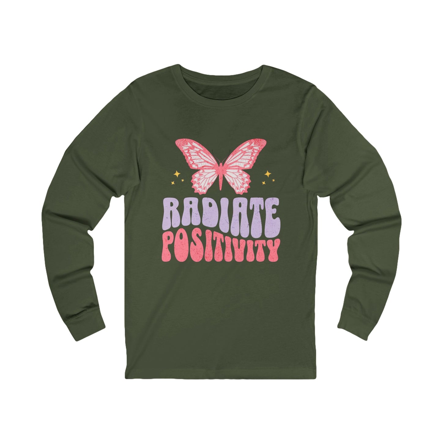 Radiate Positivity Long Sleeve Tee | Unisex Tee, Butterfly Graphic, Positive Vibes, Gift for Her, Comfortable Everyday Wear