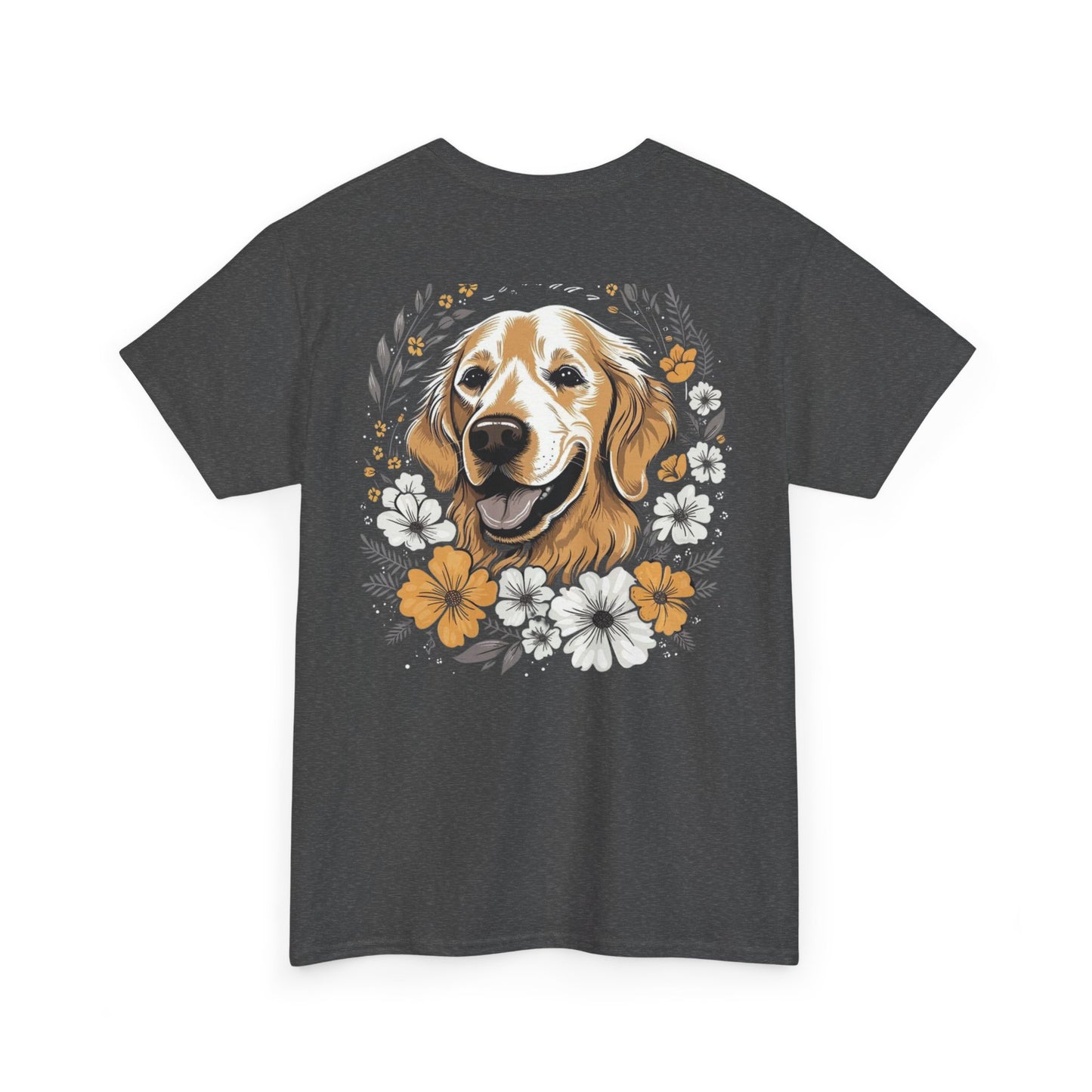Golden Retriever Floral Unisex Heavy Cotton Tee, Dog Lover Shirt, Pet Gift, Funny Animal Tee, Casual Wear, Birthday Gift