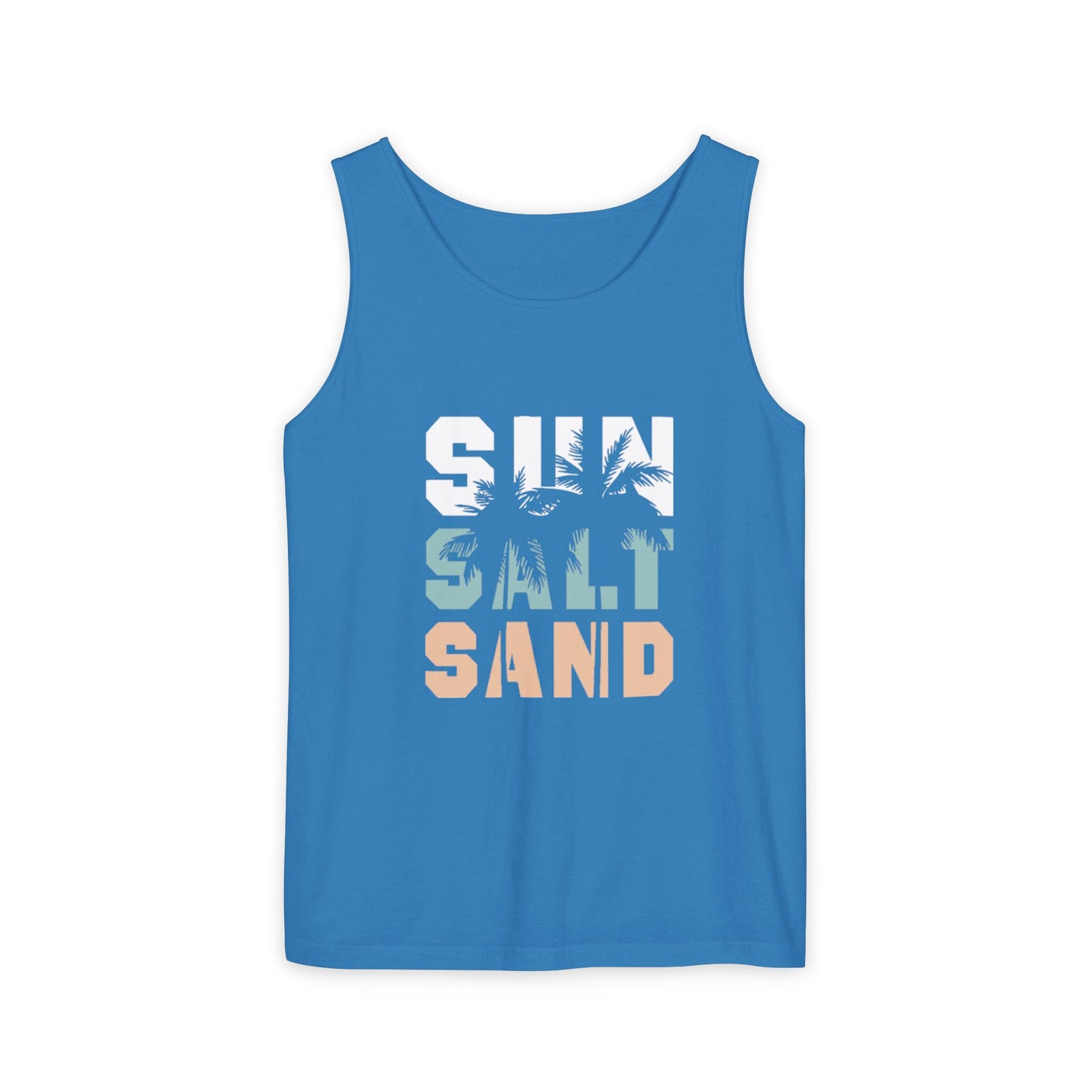 Salty Sand Tank Top for Beach Lovers | Unisex Garment-Dyed Summer Top, Vacation Essential, Perfect Gift for Surfing, Pool, and Travel