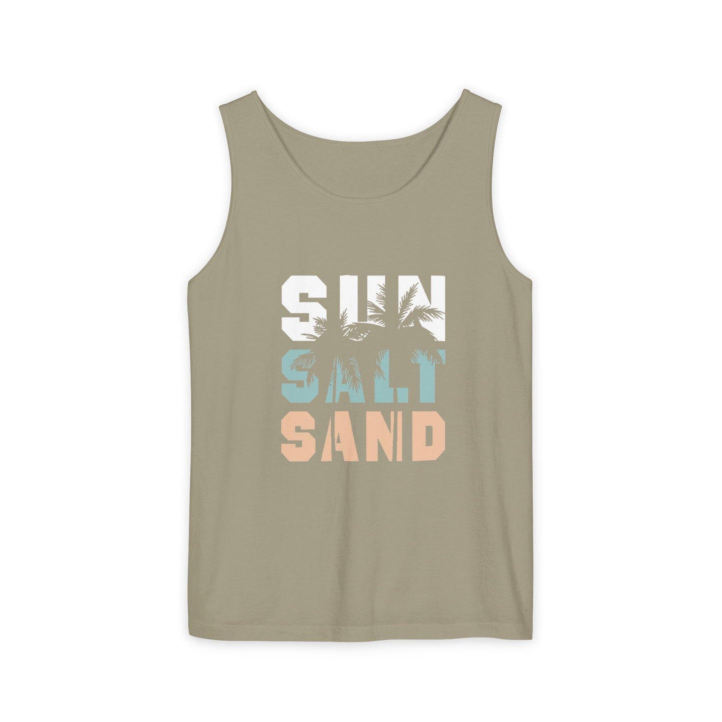 Salty Sand Tank Top for Beach Lovers | Unisex Garment-Dyed Summer Top, Vacation Essential, Perfect Gift for Surfing, Pool, and Travel