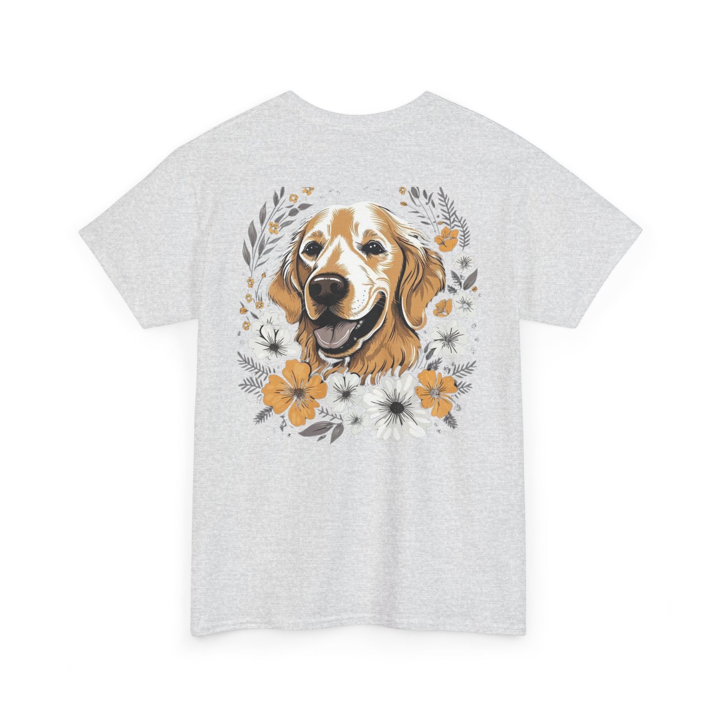 Golden Retriever Floral Unisex Heavy Cotton Tee, Dog Lover Shirt, Pet Gift, Funny Animal Tee, Casual Wear, Birthday Gift