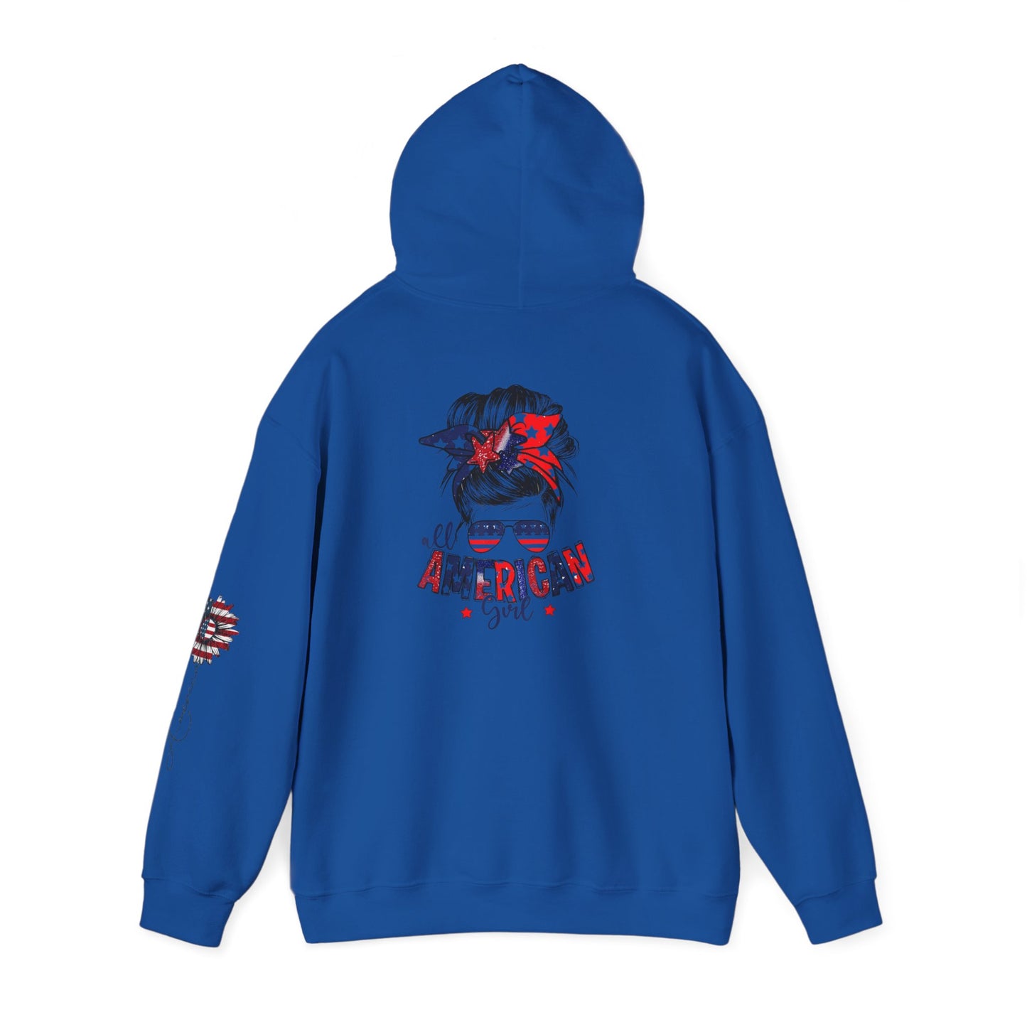 USA All American Girl Hoodie - Unisex Heavy Blend Sweatshirt, Patriotic Apparel, 4th of July Outfit, Casual Wear, Gift for Her