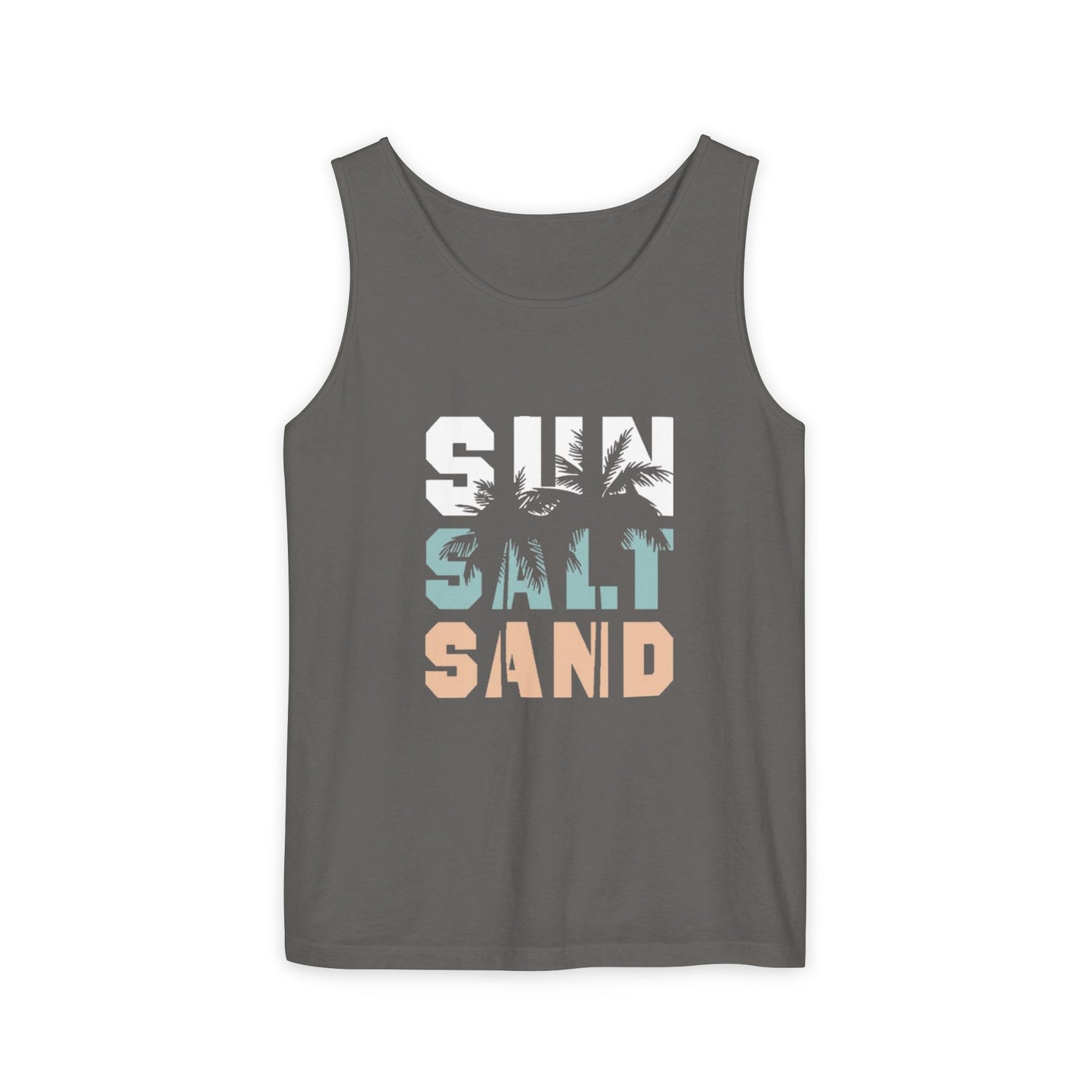 Salty Sand Tank Top for Beach Lovers | Unisex Garment-Dyed Summer Top, Vacation Essential, Perfect Gift for Surfing, Pool, and Travel